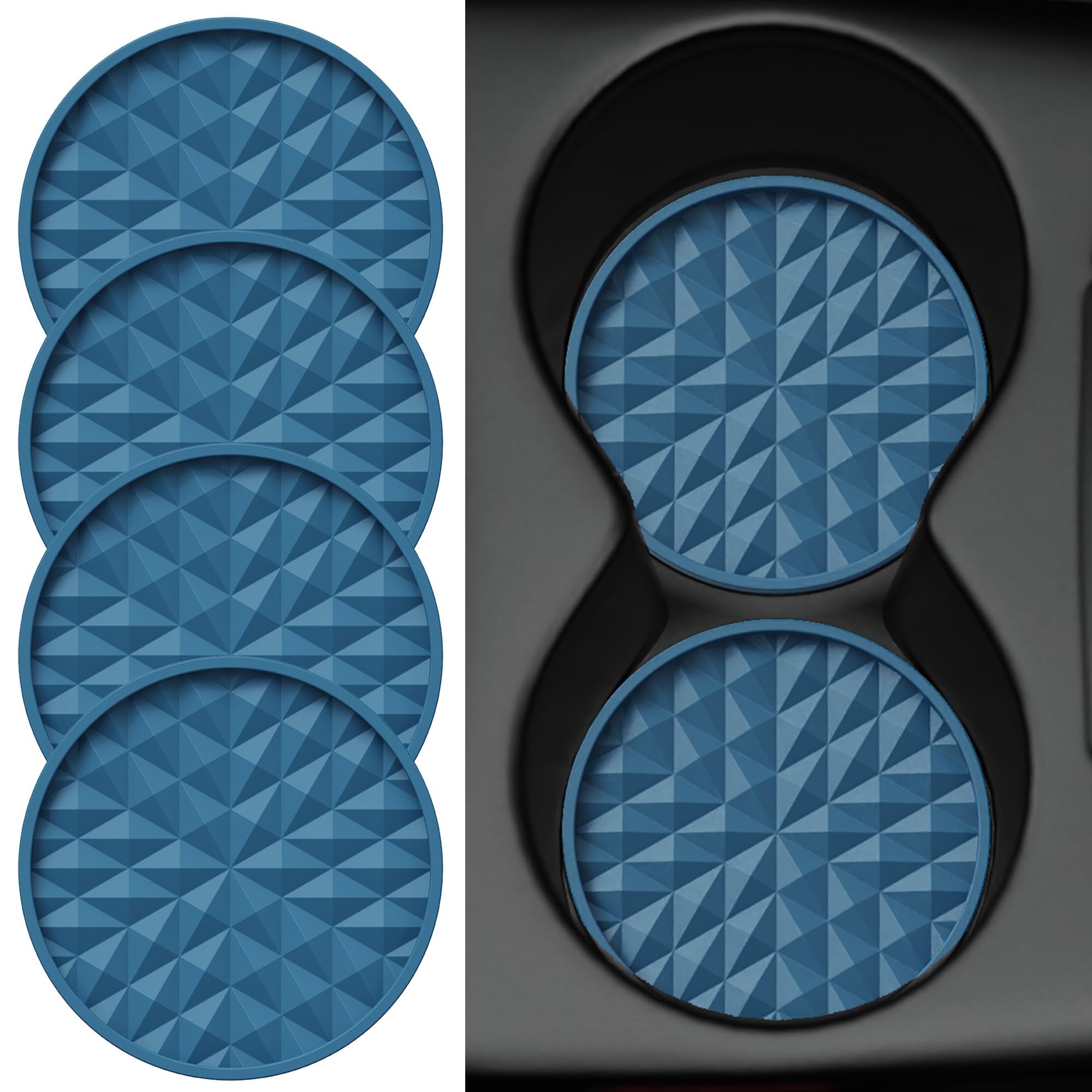 Non-Slip Silicone Car Coasters 4 Pack (2.75 Inch) - Universal Cup Holder Mats for Cars, Dark Blue Car Interior Accessories & Decor - Perfect for Coffee, Drinks and Preventing Spills in Vehicles