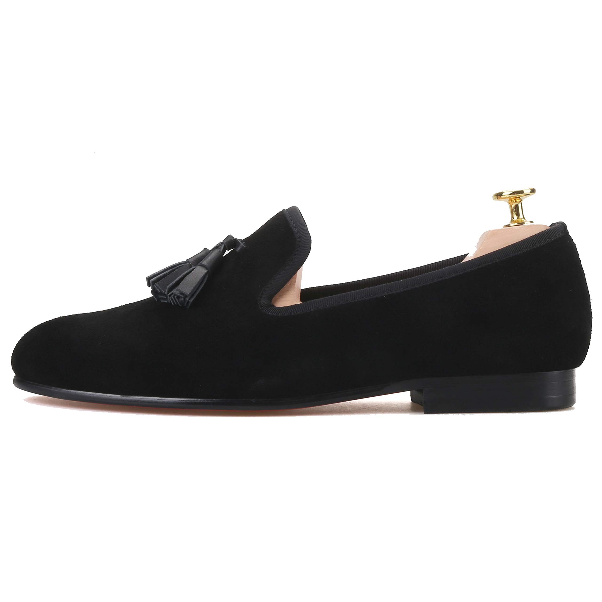 FERUCCI Men's Black Suede Loafers with Leather Tassel - Comfortable Slip-On Shoes for Casual Wear & Home Relaxation