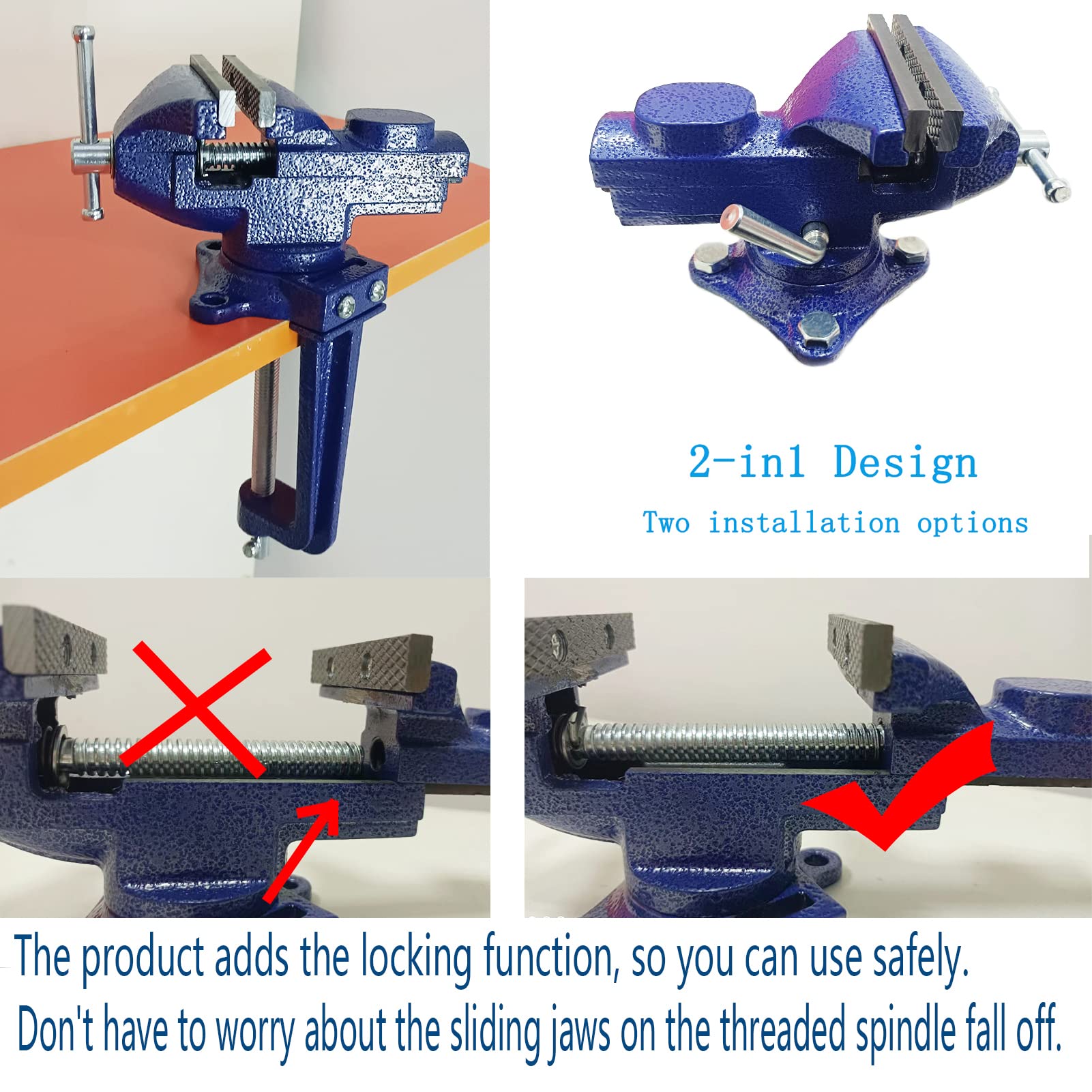 2-in-1 Dual-Purpose Bench & Table Vise with 360° Rotation - 2.5
