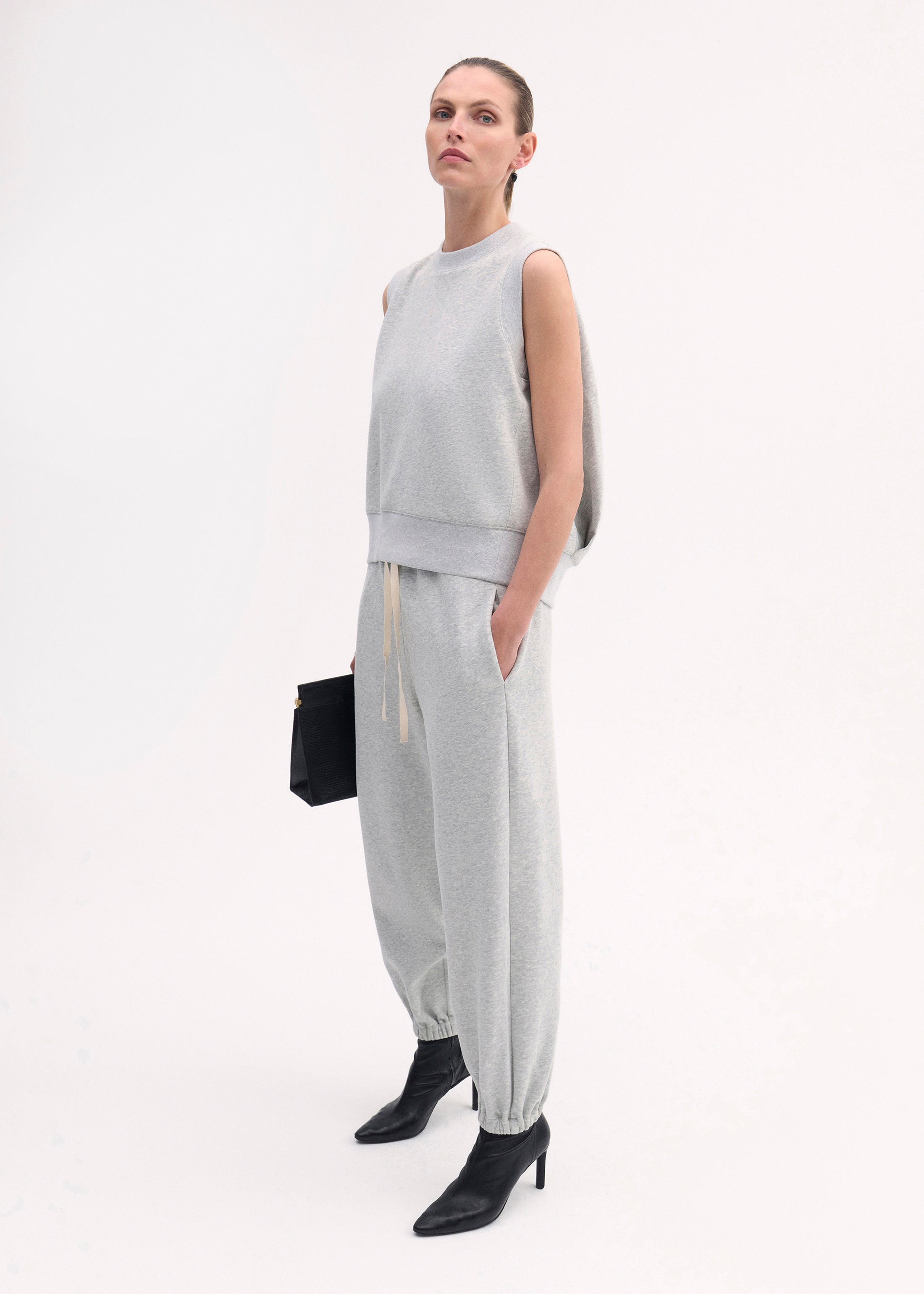 Women's Sleeveless Scuba Sweatshirt - Heather Grey Pullover for Gym, Yoga & Casual Wear