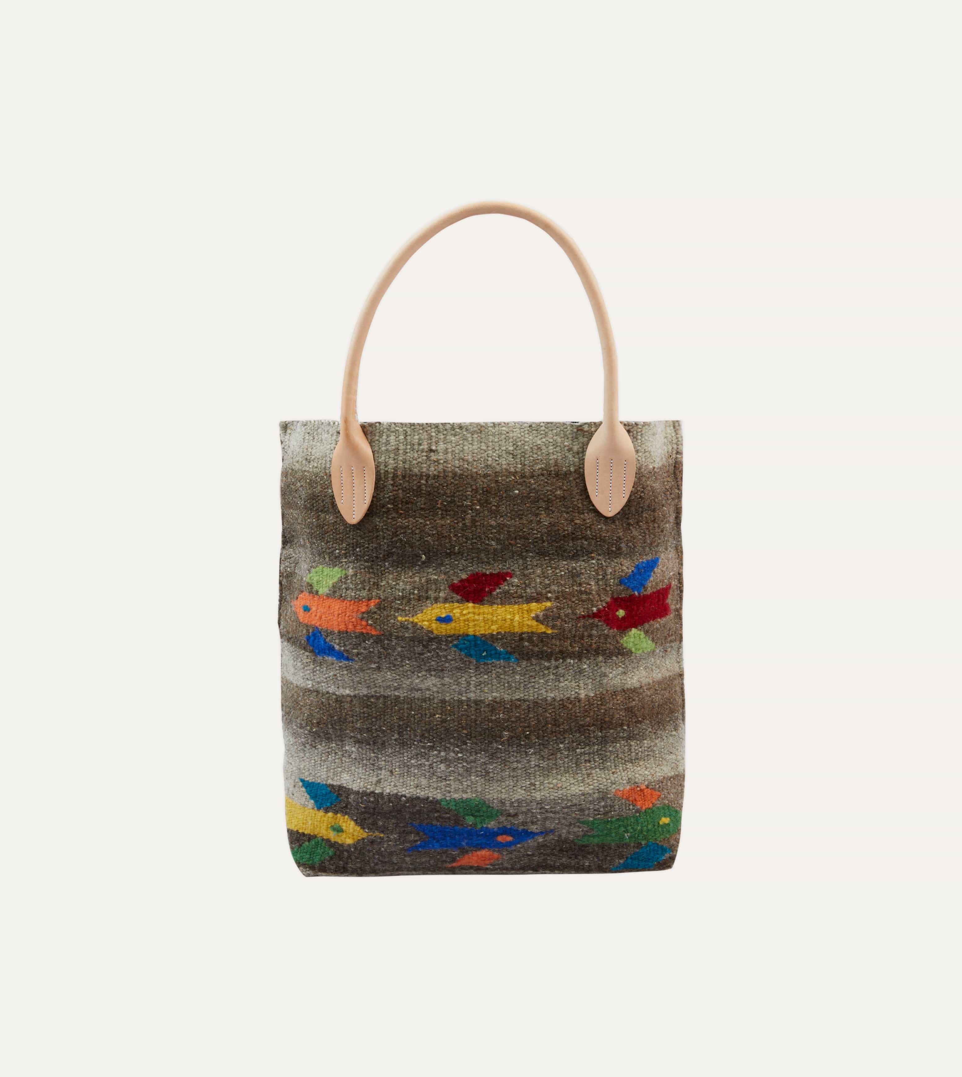 Chamula Brown Wool Hummingbird Blanket Tote Bag - Handwoven Mexican Artisan Throw Blanket & Stylish Shoulder Bag for Beach, Picnic, and Travel Accessories