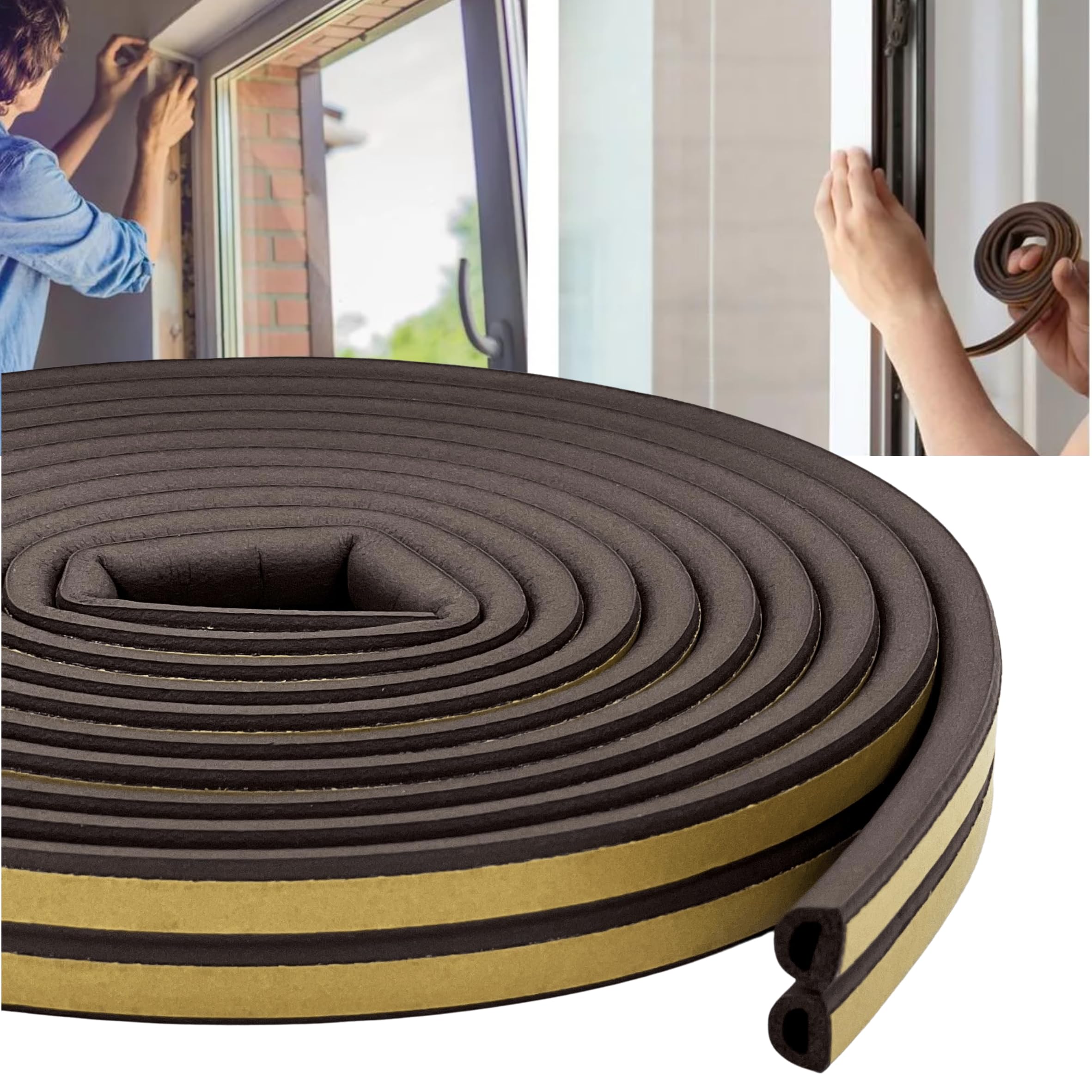 MMT Acoustix® 1-Piece EPDM D-Shaped Self-Adhesive Weatherproof & Soundproof Door/Window Seal Tape - 18 Feet Brown for DIY Home Improvement | Perfect for Noise Reduction and Energy Efficiency in Homes, Offices, and Studios