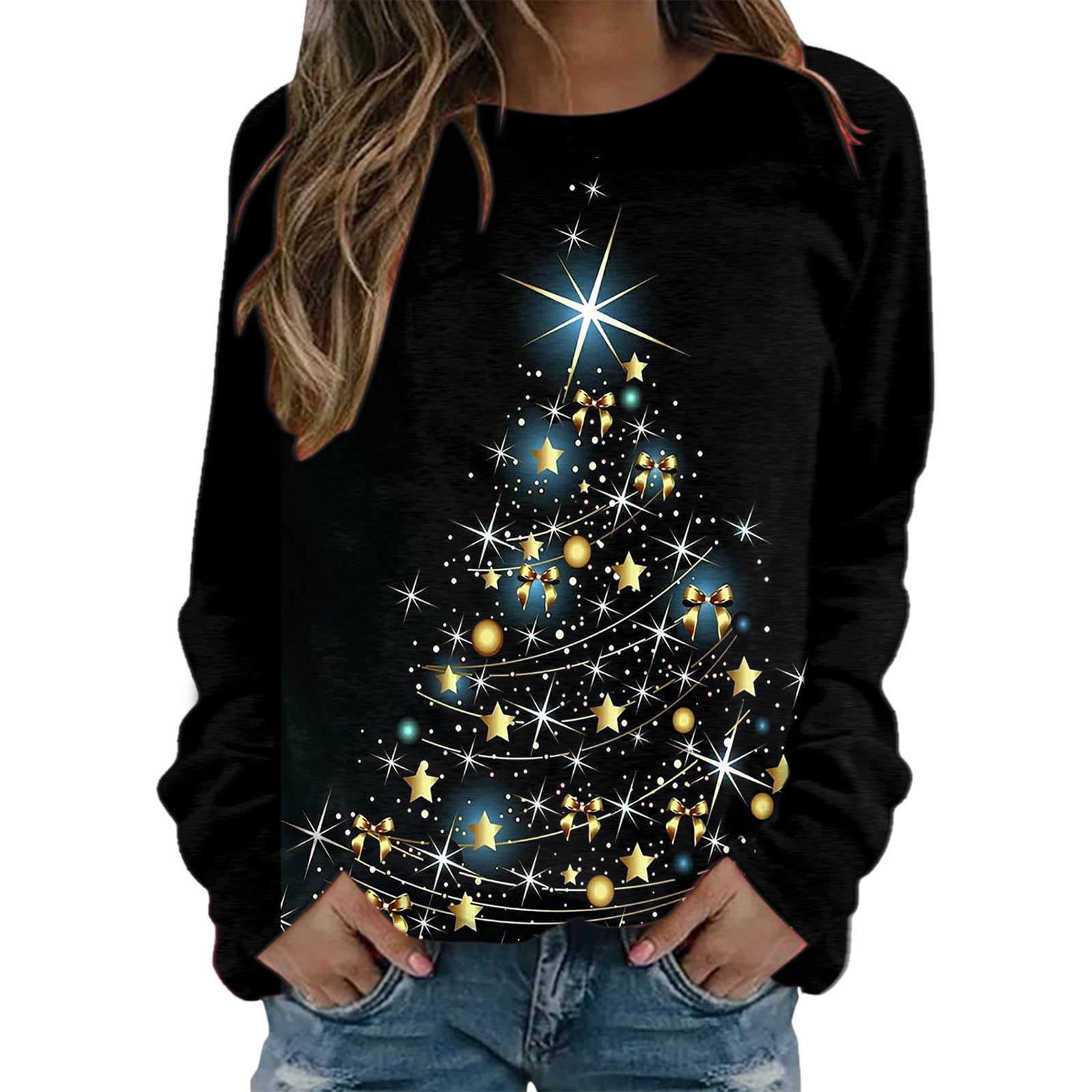 Women's Christmas Print Sweatshirt - Oversized Winter Pullover for Casual Wear