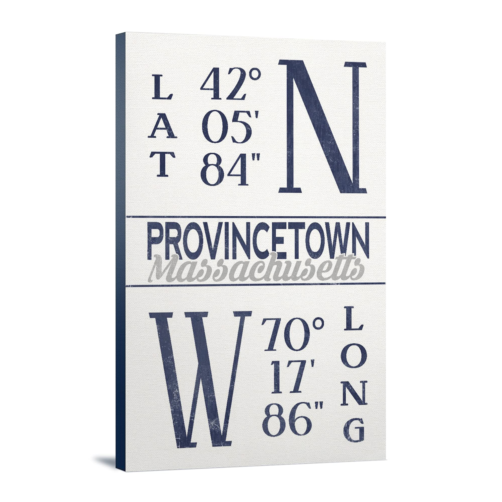 Lantern Press Provincetown Massachusetts Latitude Longitude Wall Art - 16x24 Wrapped Canvas Print - Coastal Home Decor, Beach House Living Room Office Wall Decor - Perfect for Cape Cod Style Interiors