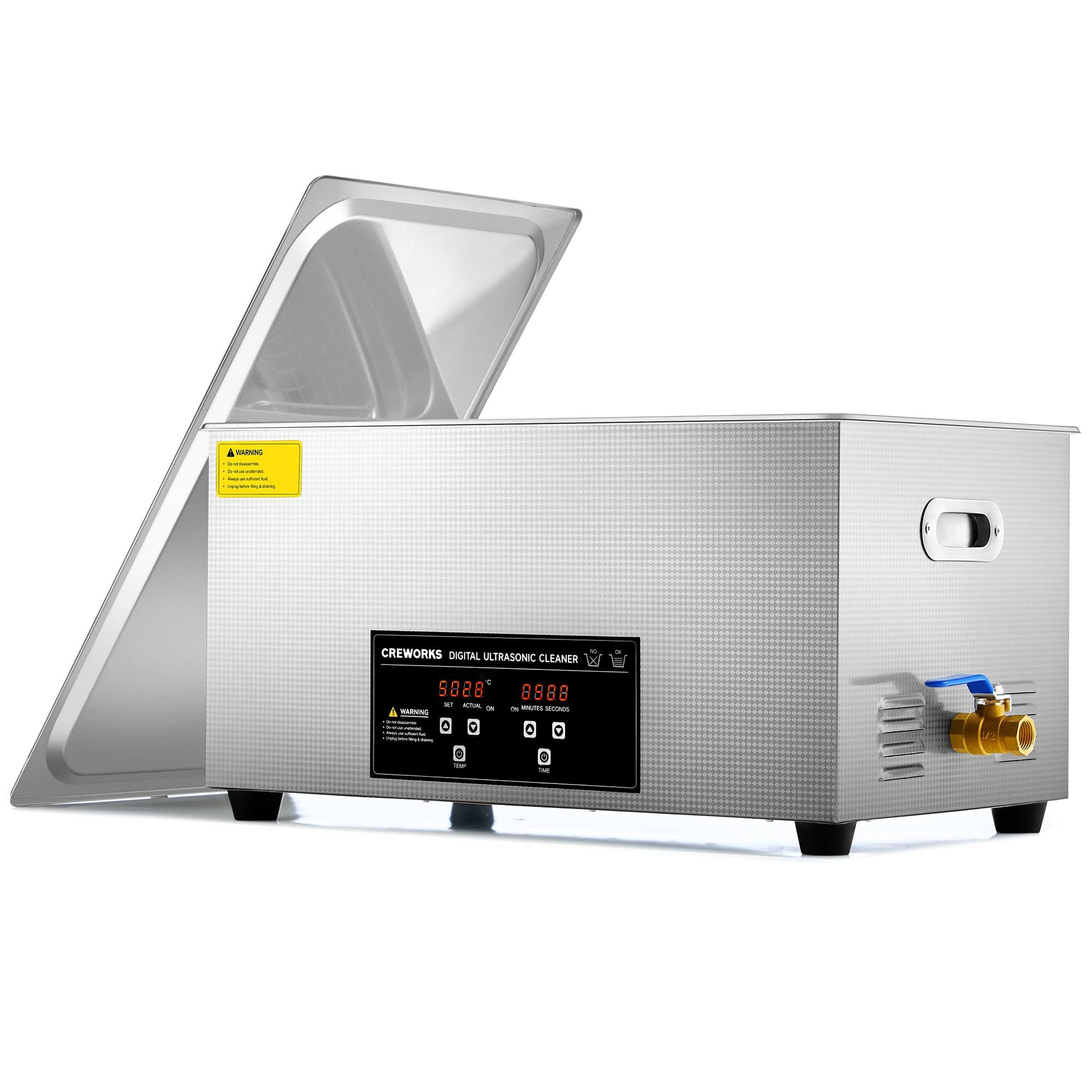 CREWORKS 22L Digital Ultrasonic Cleaner with Heater & Timer - 480W Stainless Steel Cleaning Machine for Jewelry, Glasses, Dentures, Auto Parts & Tools (5.8 Gallon) - Perfect for Home, Lab & Workshop Use