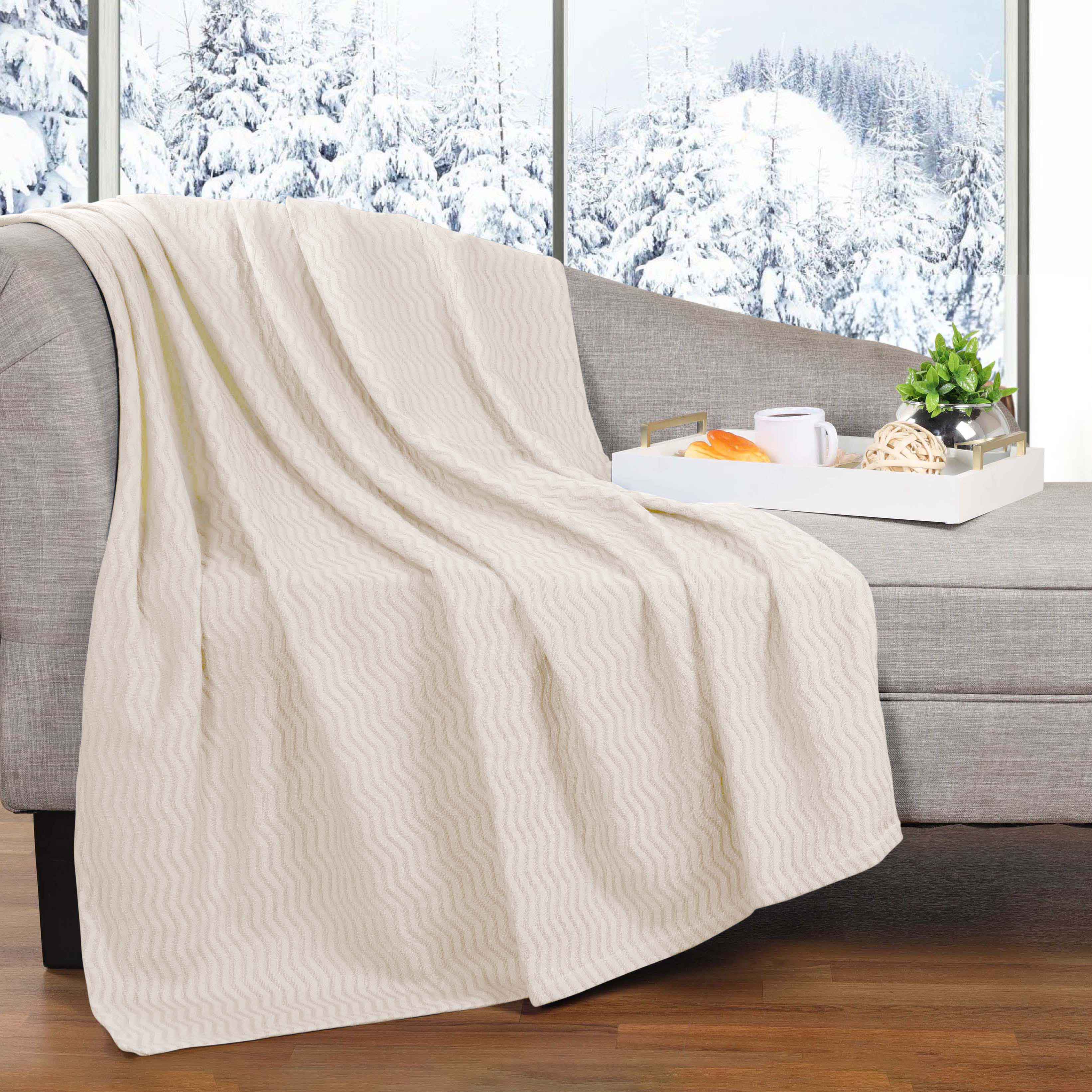 Soft & Lightweight Jena Cotton Chevron Woven Blanket - Breathable Textured Throw for Bed, Sofa & Outdoor Use