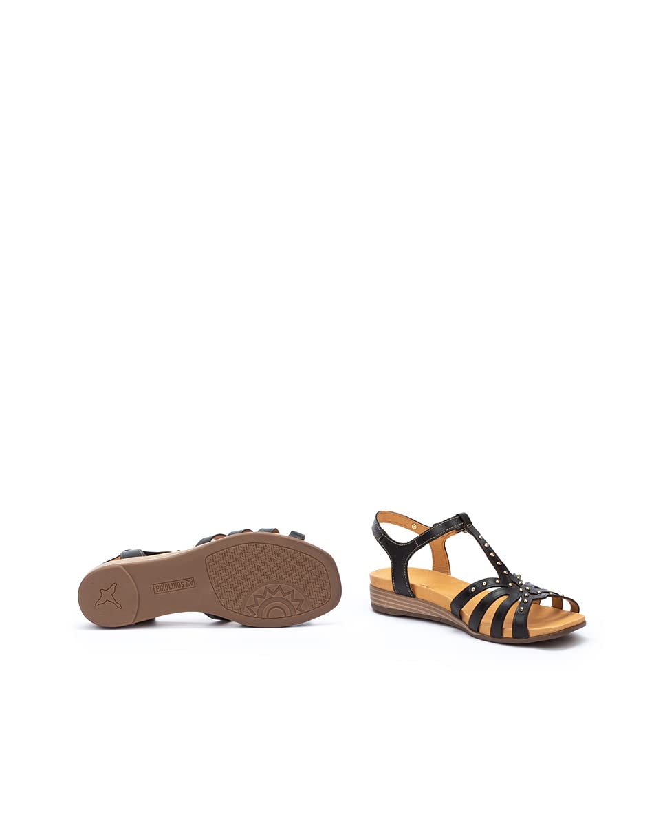 PIKOLINOS Women's Leather Flat Sandals - Comfortable Black Ibiza Style Sandals for Casual Wear, Beach & Summer Outfits