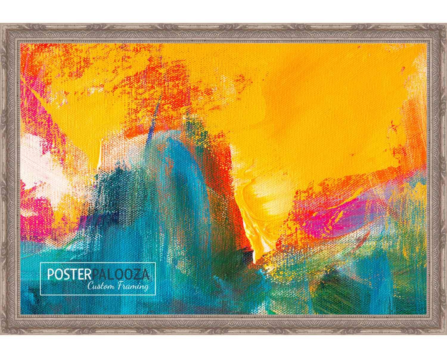 17x11.5 Ornate Silver Wood Picture Frame with UV Acrylic Plexiglass - Complete Set Includes Foam Board Backing & Hanging Hardware - Perfect for Posters, Artwork, and Home Decor Display