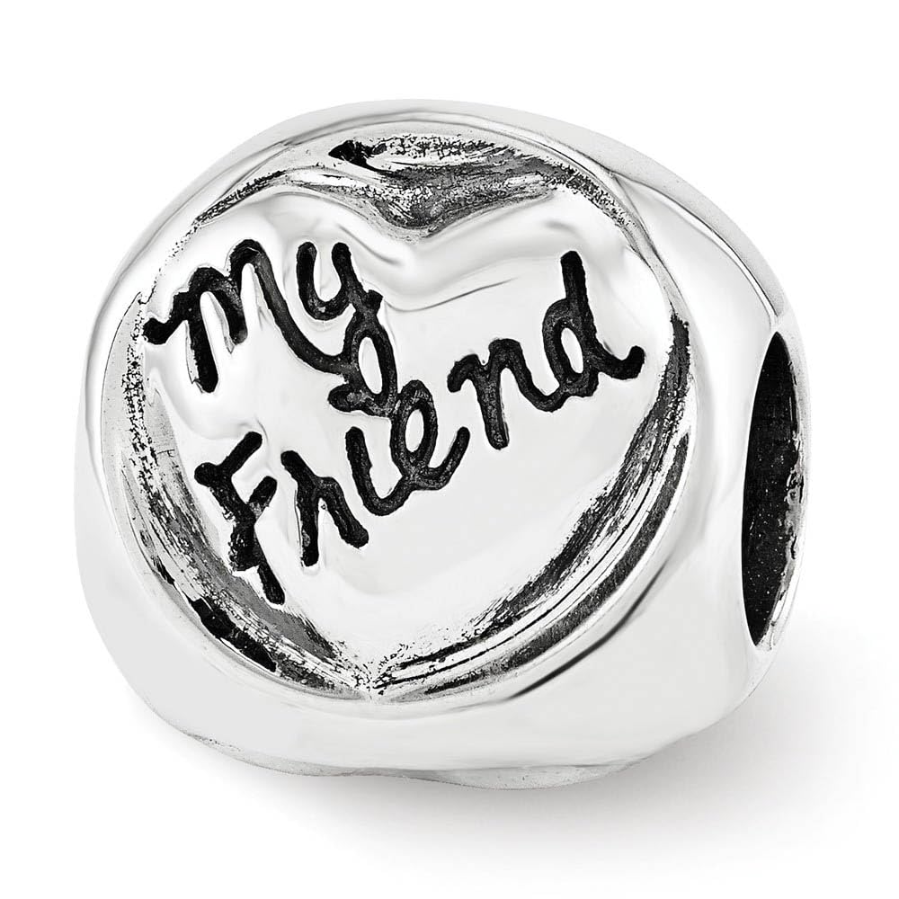 Black Bow Sterling Silver My Sister My Friend 3-Sided Trilogy Bead Charm - Perfect for Sister Necklace, Friendship Jewelry Gift & Special Occasions