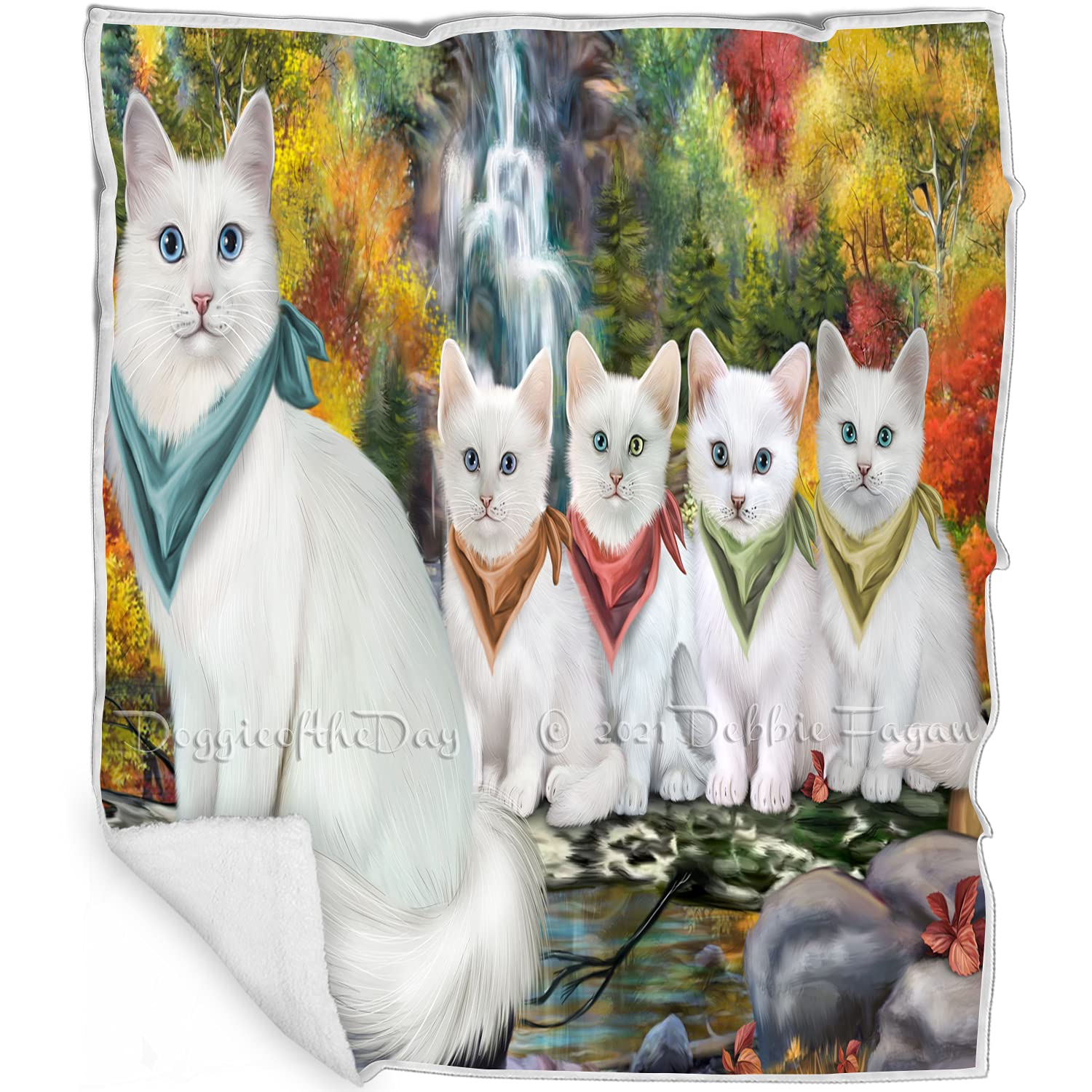 Turkish Angora Cat Waterfall Blanket - Lightweight Soft Cozy Woven Throw for Sofa, Couch & Bed - Durable Animal Theme Fuzzy Blanket 50x60 Inches - Perfect for Home Decor, Gift Giving & Pet Lovers