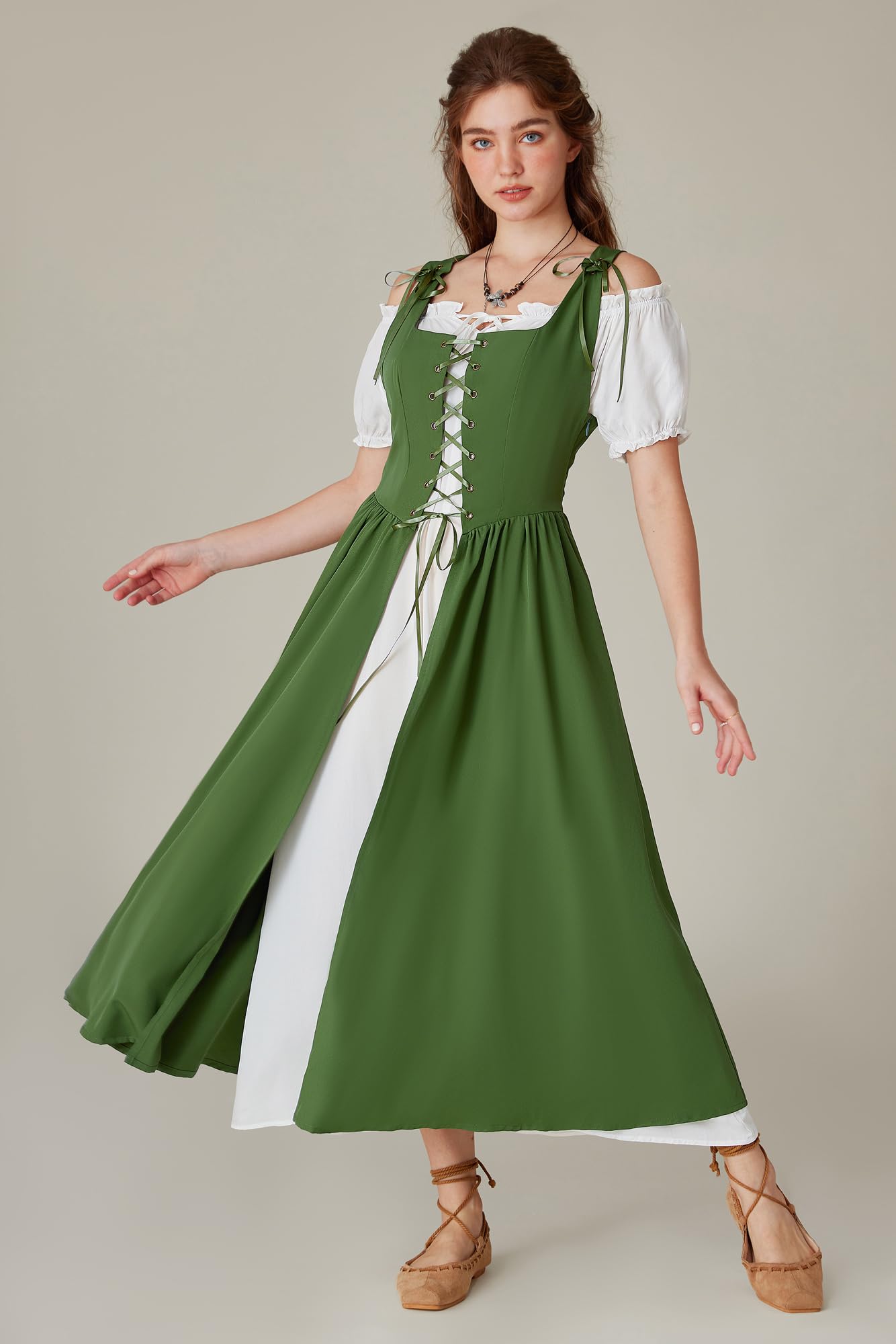 Scarlet Darkness Women's Renaissance Peasant Medieval Costume - Short Sleeve Maxi Dress for Renaissance Fairs, Halloween & Cosplay