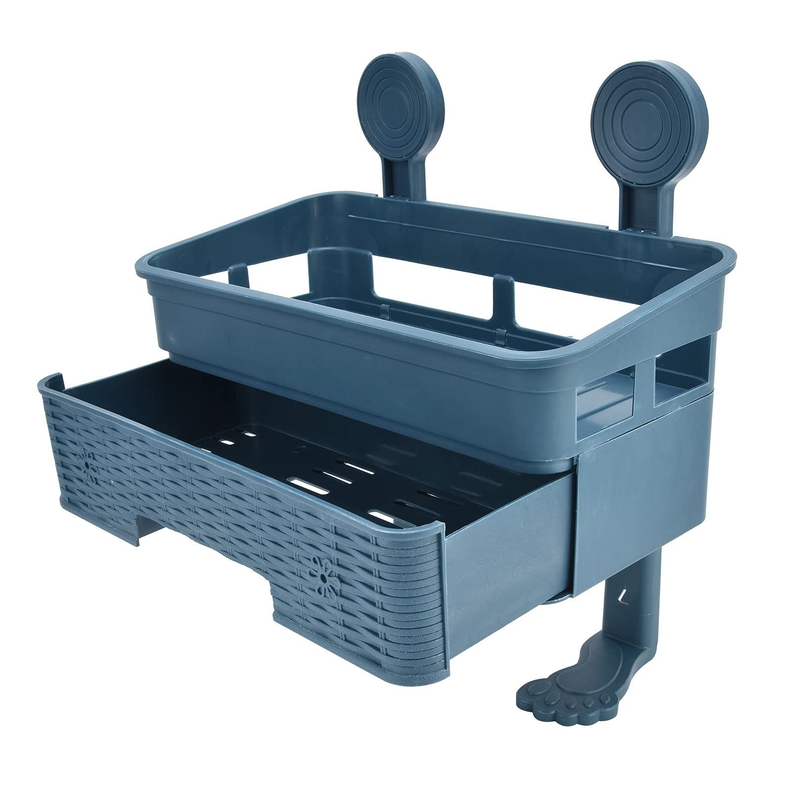 Double Layer Shower Caddy Basket - Wall Mounted Bathroom Shelf Organizer with Toilet Tissue Holder | Space Saving Storage for Shower, Kitchen & Bathroom | Perfect for Small Spaces & Apartment Living (Blue)