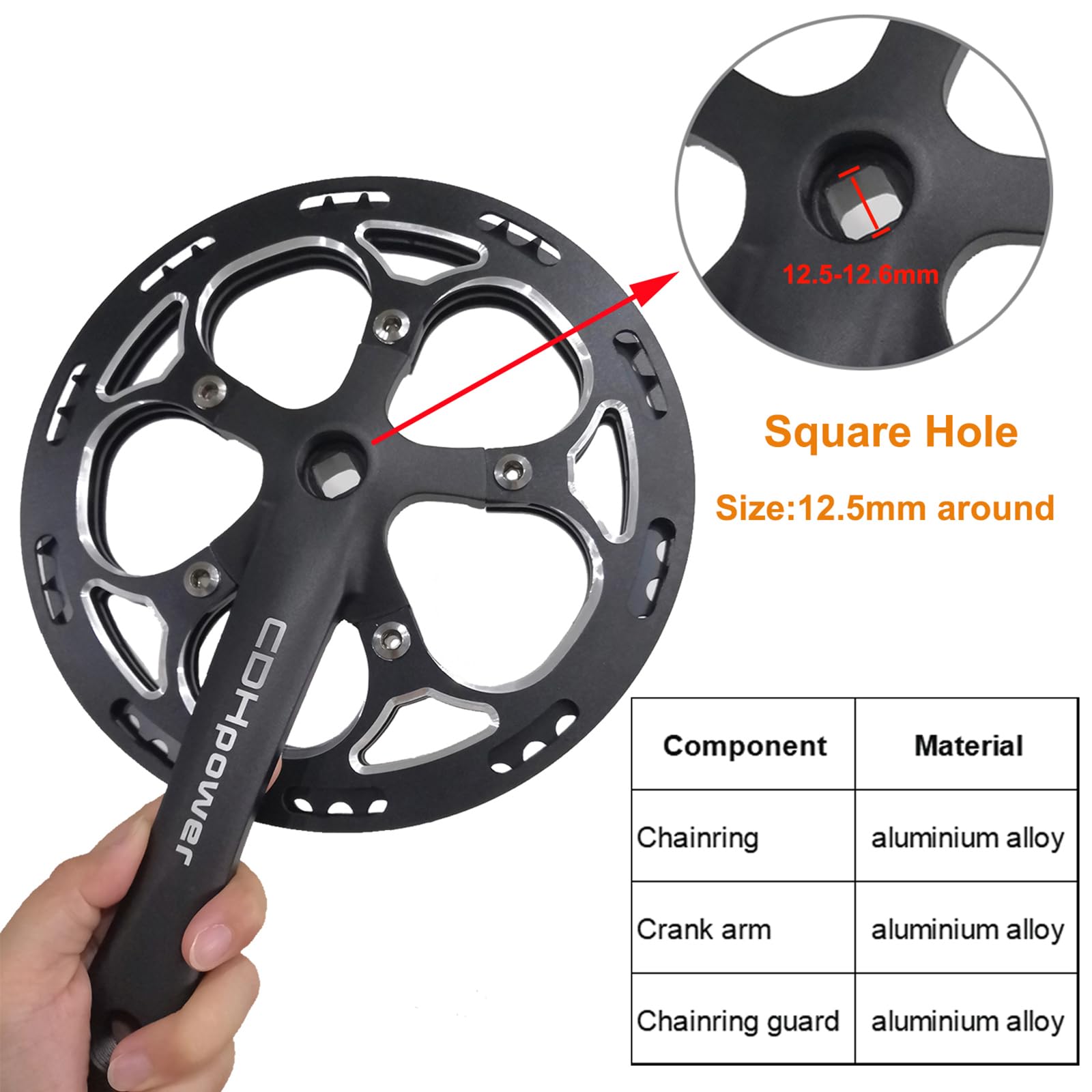 52T Bike Crankset - Aluminum Chainring Guard, Single Speed 170mm/110mm BCD Square Hole Crank Arm Set - Compatible with City Bikes, Electric Bikes, Road Bikes, MTB & Folding Bicycles - Perfect for Urban Commuting, Off-Road Trails & Performance Cycling