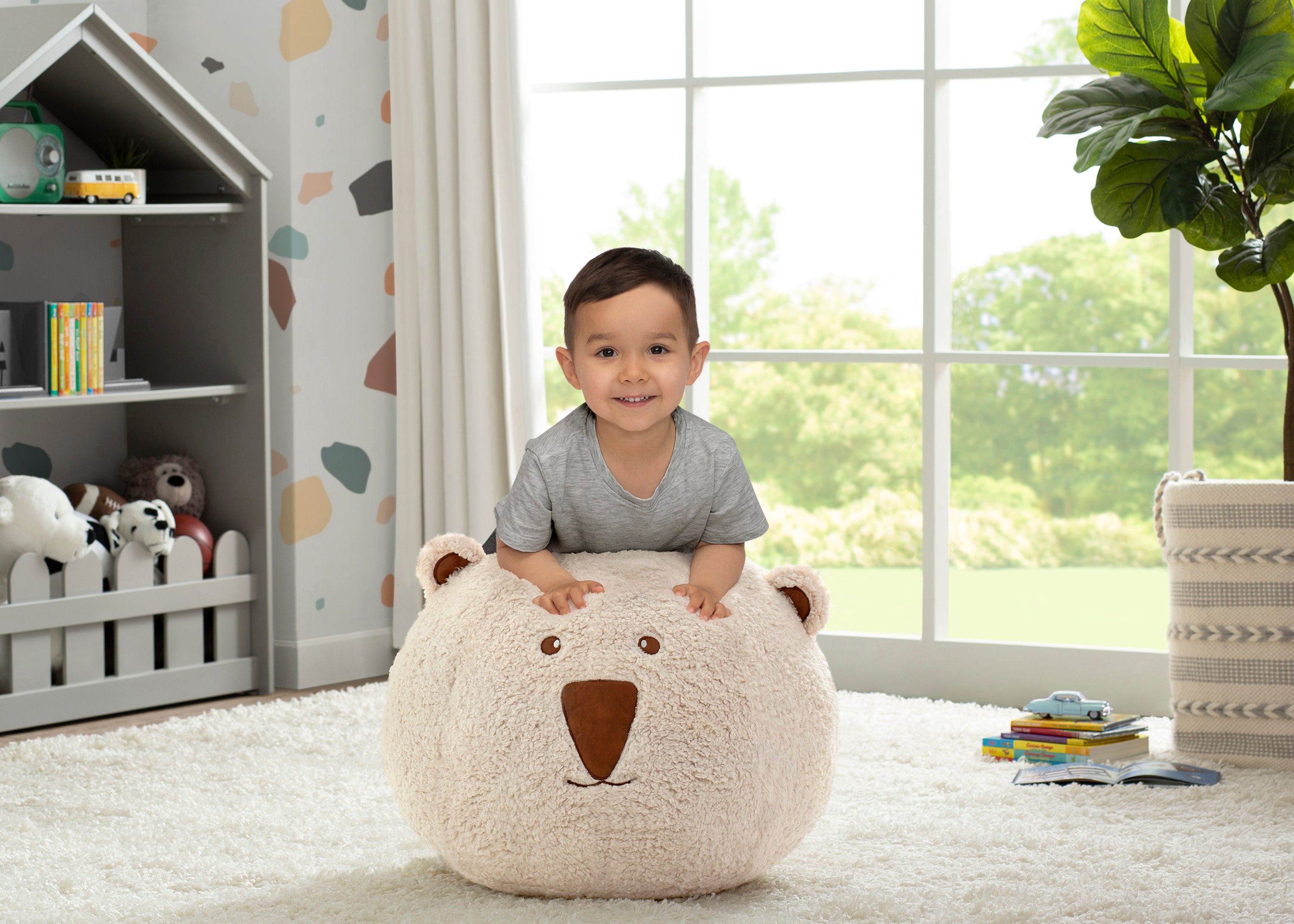 Premium Bear Plush Foam Pouf Ottoman - Soft and Comfortable Kids Floor Seat, Footrest, and Decorative Accent for Nursery, Playroom, or Living Room
