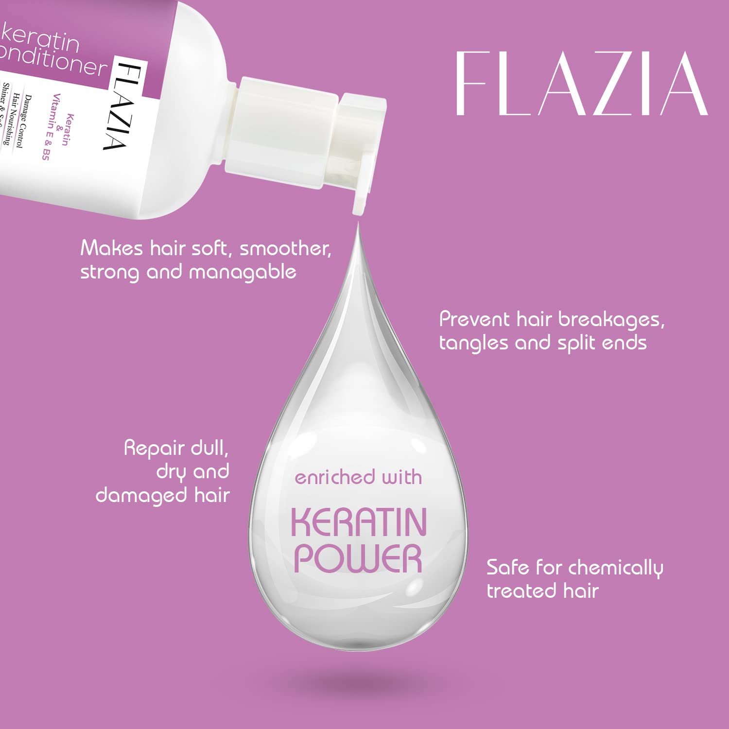 FLAZIA Keratin Rich Hair Conditioner for Dry, Frizzy & Color Treated Hair - Sulfate & Paraben Free, Straightening & Smoothing Treatment (200ml) | Perfect for Daily Hair Care & Salon-Quality Results at Home