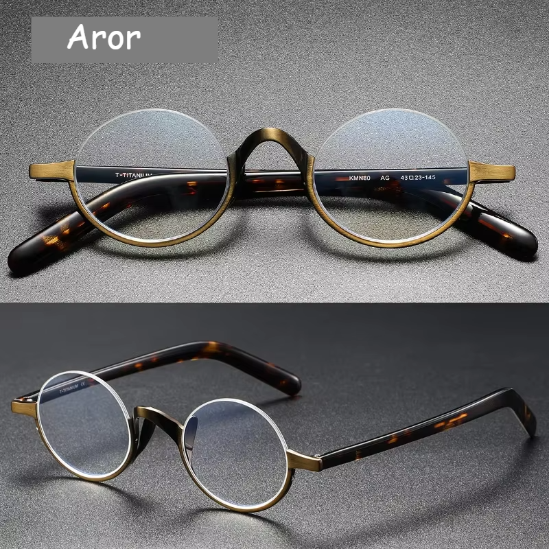 Aror Women's Semi-Rimless Round Titanium Acetate Eyeglasses 49480 - Lightweight & Durable Glasses for Work, Reading & Everyday Fashion