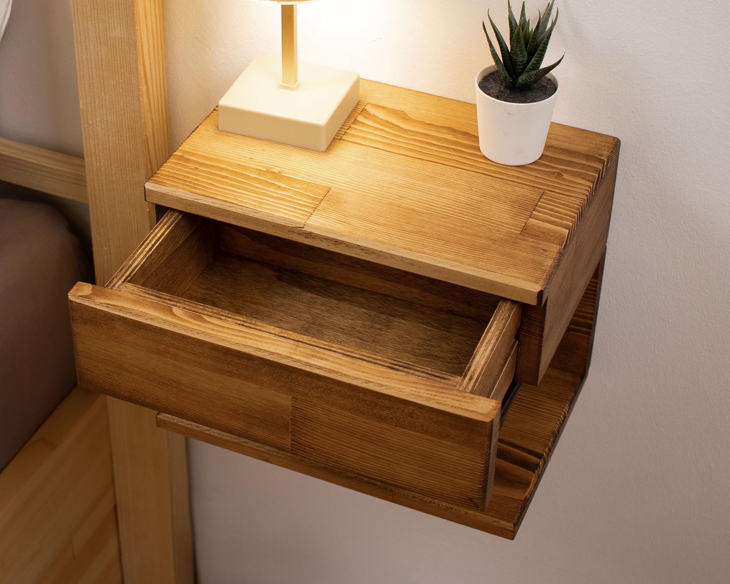 Floating Nightstand with Storage Drawer - Handmade Wood Bedside Shelf, End Table or Accent Table for Small Spaces - Perfect for Apartments, Dorms & Modern Bedrooms (Cape Town Design)