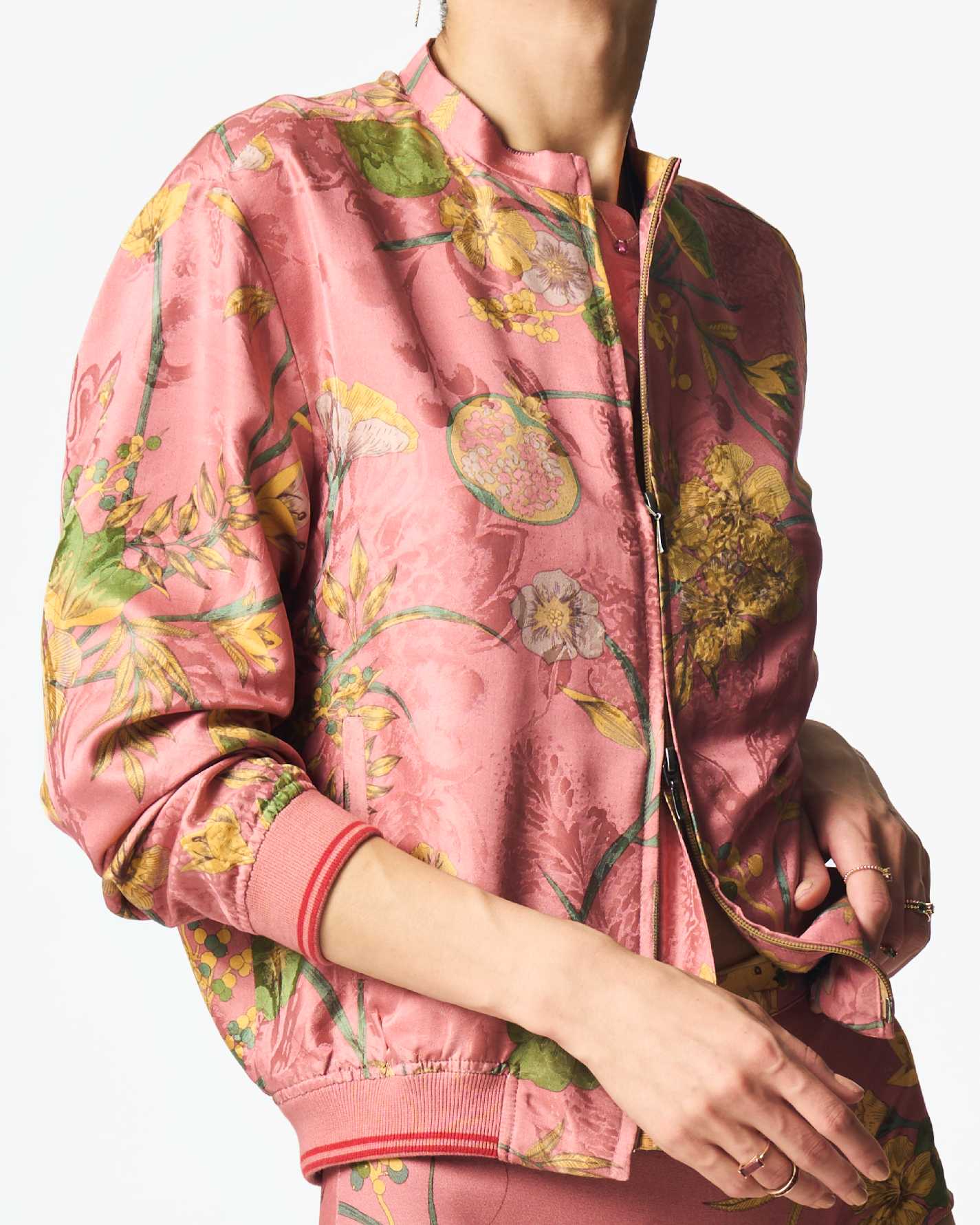 Janbaaz Men's Silk Bomber Jacket with Damask Rose Pattern - Stylish & Lightweight for Casual Wear & Night Out