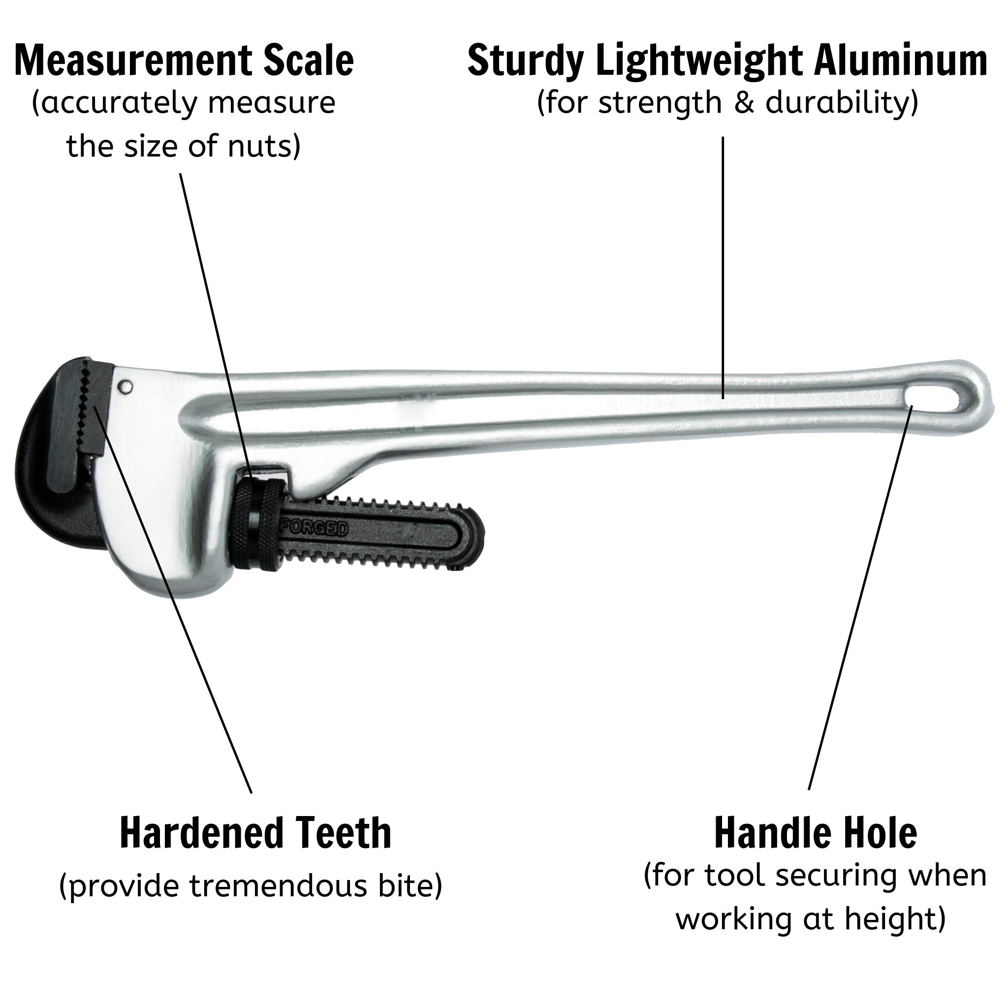 Teng Tools 36 Inch Aluminum Pipe Wrench PW36A - Heavy Duty Plumbing Tool for Home Repairs, Industrial Use, and Professional Plumbing Projects