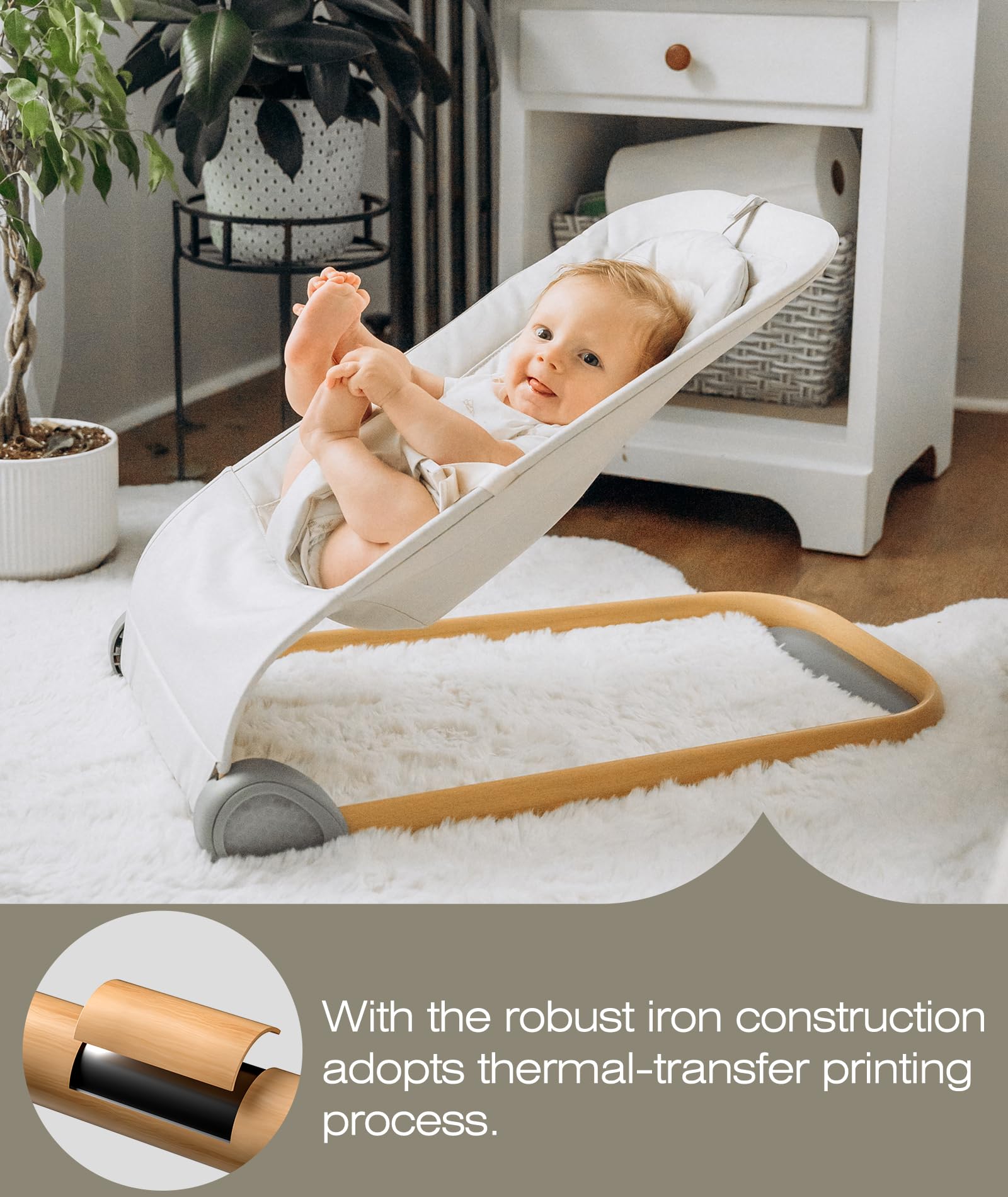 Fodoss Baby Bouncer - Portable Infant Bouncer Seat with Ergonomic Design | Lightweight Baby Bassinet & Rocking Chair for Newborns | Perfect for Nursery, Travel & Soothing Fussy Babies (Beige)