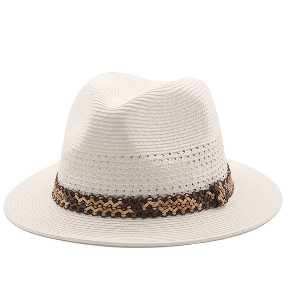 EODNSOFN Summer Unisex Ribbon Sun Hat - Casual Panama Straw Hat for Women & Men, Beach Vacation Jazz Hat (56-58CM) - Perfect for Outdoor Activities, Beach Trips, and Summer Fashion