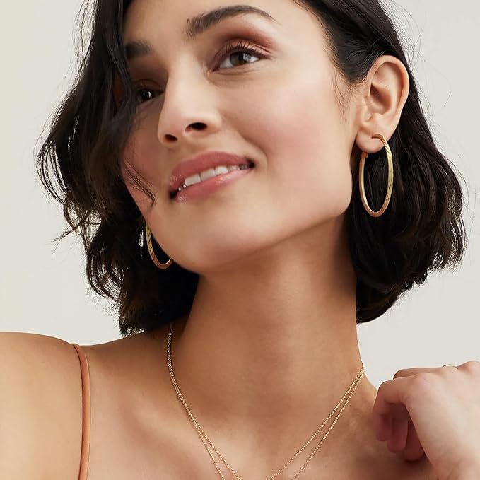 14K Gold Hoop Earrings for Women - Large Thick 3x42mm Hoops - Perfect for Everyday Wear, Parties & Special Occasions