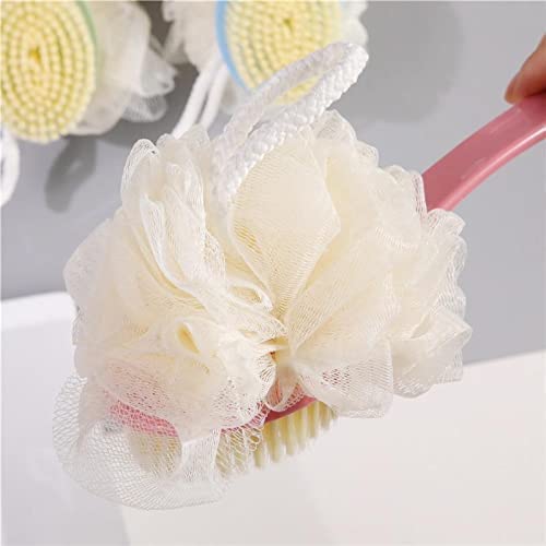 RRJ 2-in-1 Bath Brush with Soft & Firm Bristles + Loofah | Long Curved Handle Back Scrubber | Exfoliating Shower Body Brush for Wet/Dry Use | Men & Women Skin Care | ABS Plastic (Multi-Color) | Perfect for Deep Cleansing, Back Exfoliation & Spa Relaxation