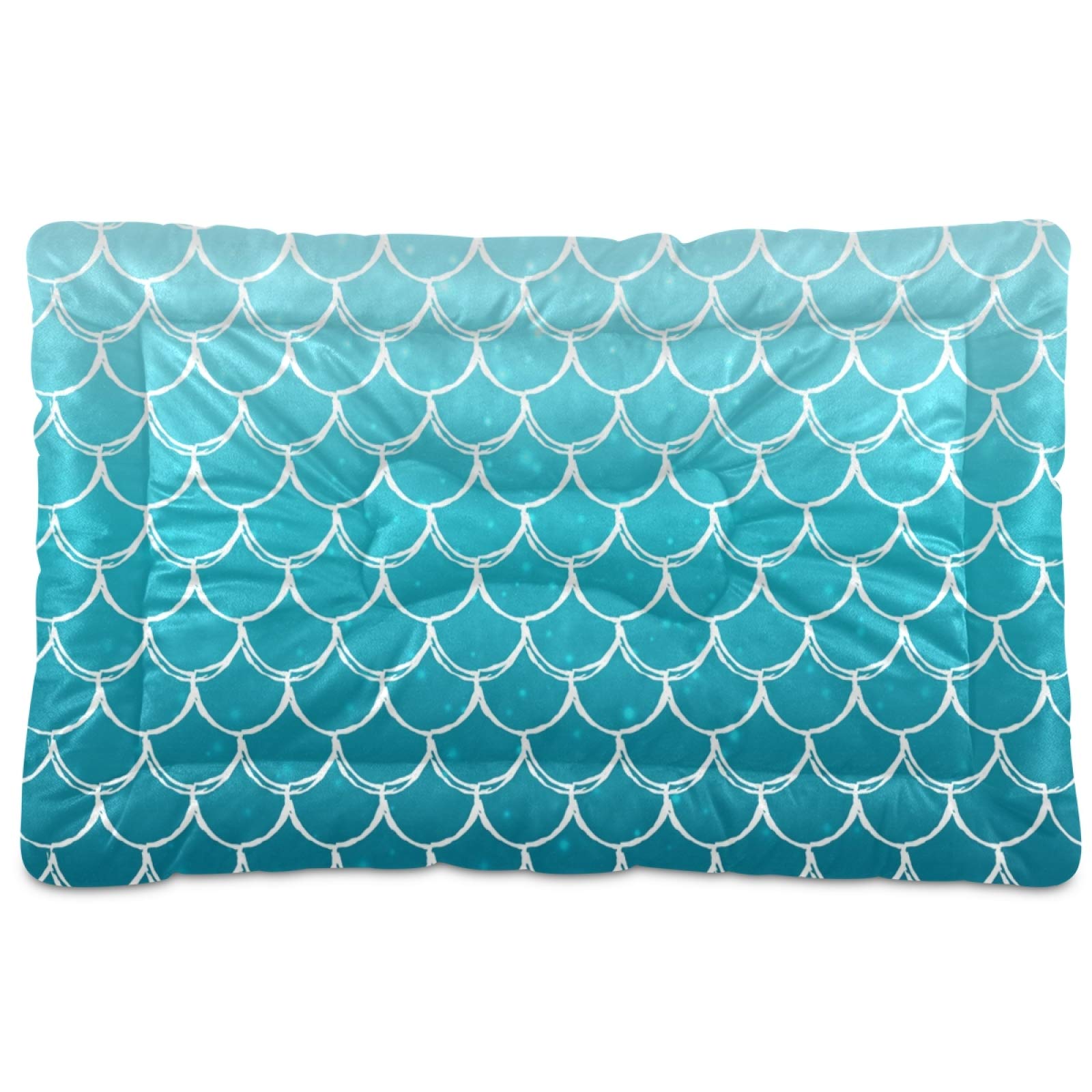 **Blue Mermaid Scale Pet Bed - Ultra Soft Rectangle Dog & Cat Bed for Small to Medium Pets, 24x18 Inch, Calming Comfort for Anxiety Relief - Perfect for Crates, Living Rooms & Bedrooms**