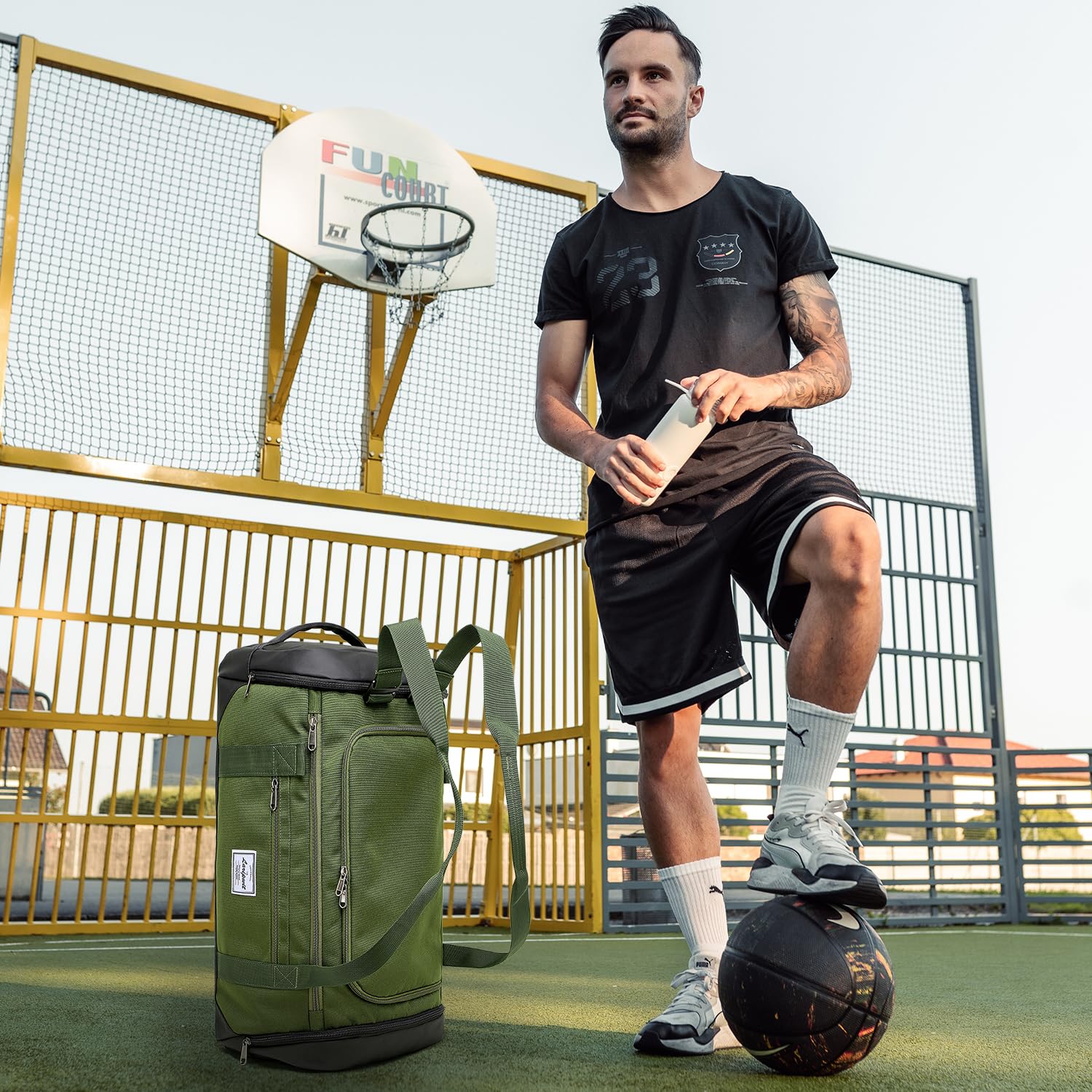 Laripwit 40L Gym Backpack for Men & Women - Sports Duffle Bag with Shoe Compartment & Wet Pocket - Basketball Travel Bag for Weekender, Overnight Trips, Workout & Gym Use - Green
