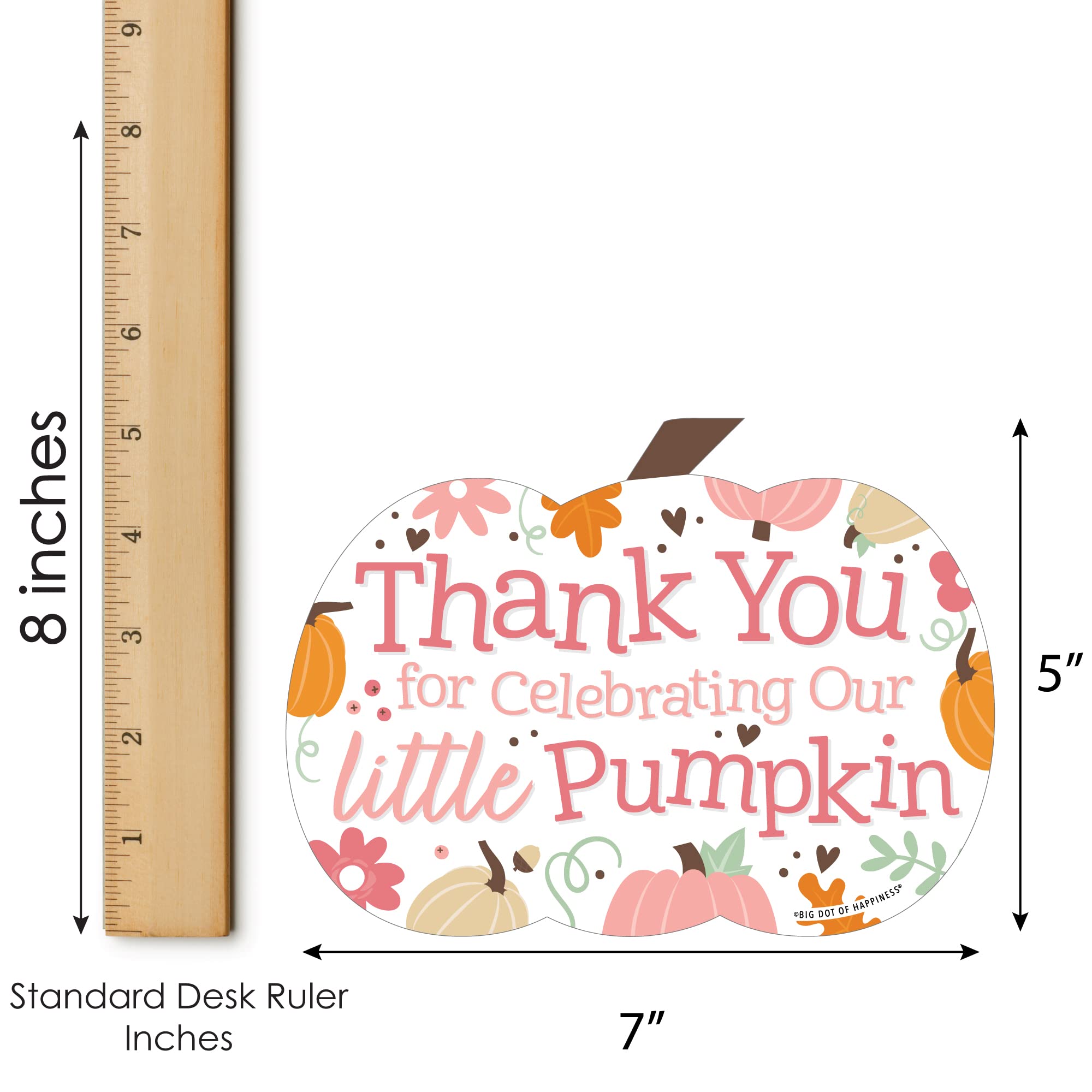 Big Dot of Happiness Little Pumpkin-Shaped Thank You Cards - Set of 12 with Envelopes for Fall Birthday Party, Baby Shower, Thanksgiving & Autumn Celebrations - Cute Girl-Themed Gratitude Notes