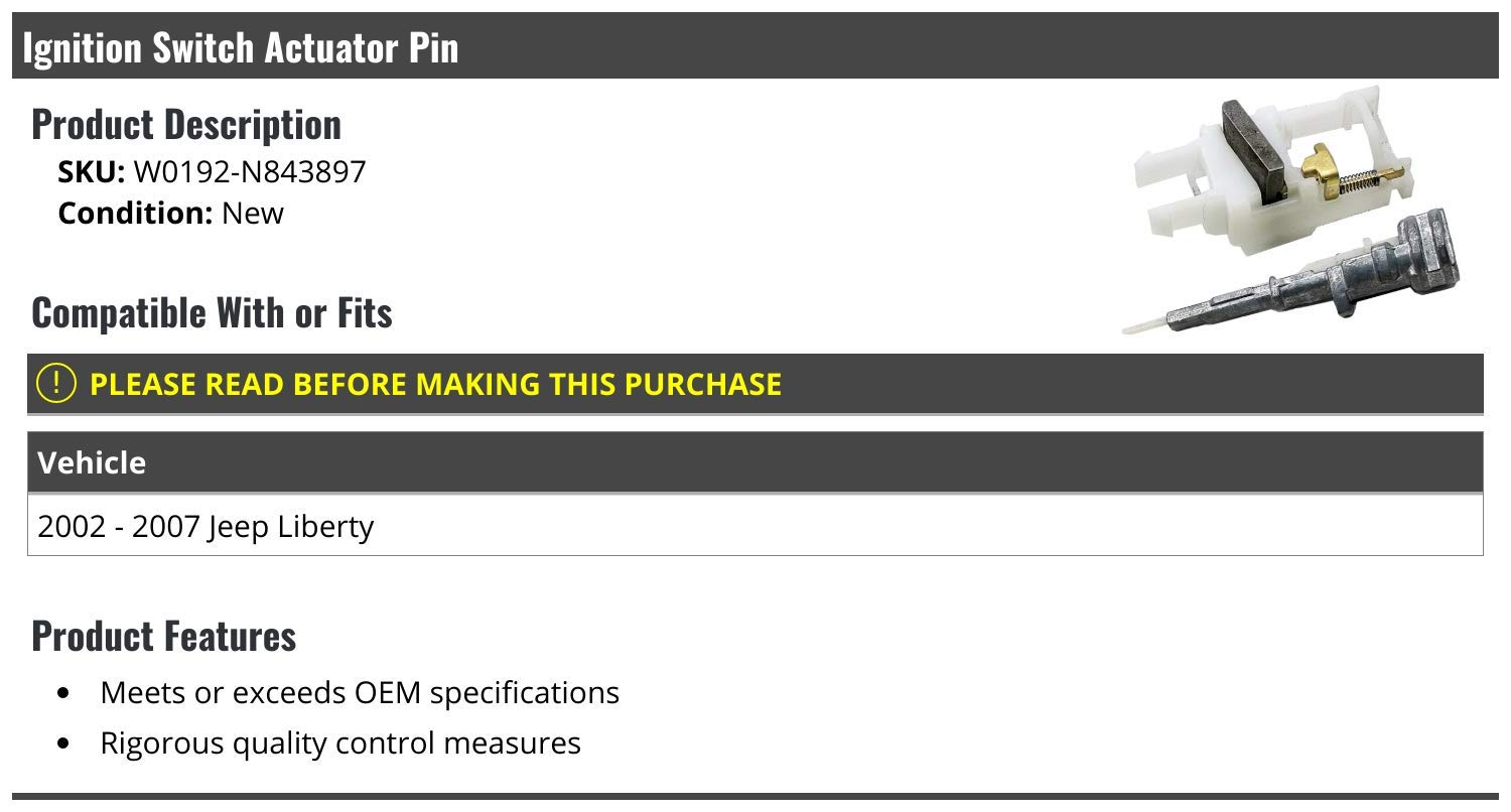 Ignition Switch Actuator Pin Replacement for 2002-2007 Jeep Liberty - Fixes Key Stuck or Won't Turn Issues - Perfect for DIY Auto Repair & Maintenance