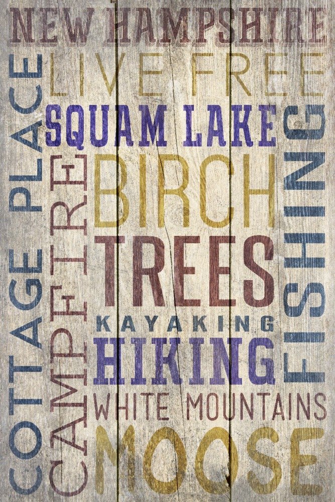 Squam Lake New Hampshire Rustic Typography Art Print - 24x36 Signed Wall Decor Poster for Cabin, Lake House & Farmhouse Style Living Room