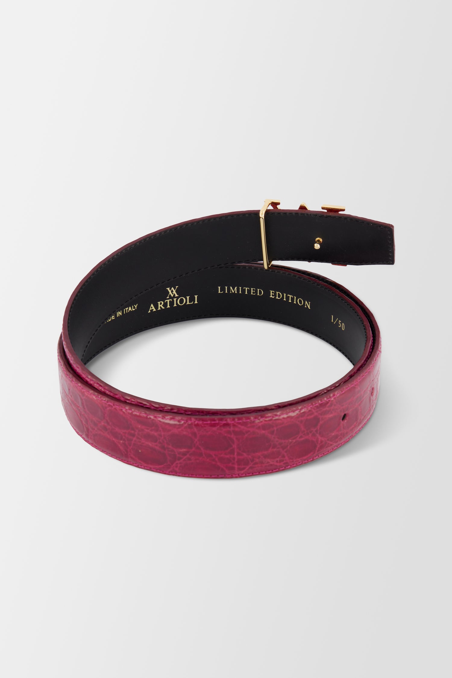 Artioli Genuine Red Bordeaux Caiman Leather Belt for Men - Premium Dress Belt for Business, Formal & Casual Wear