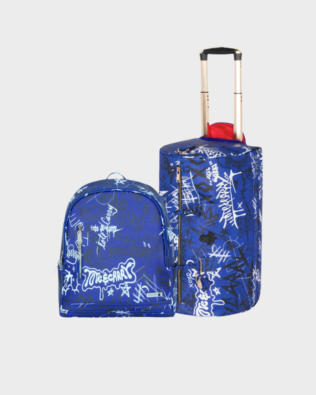 Royal Blue Graffiti Tombstone Roller Duffle Bag Set - Stylish Travel Luggage for Urban Adventures & Weekend Getaways