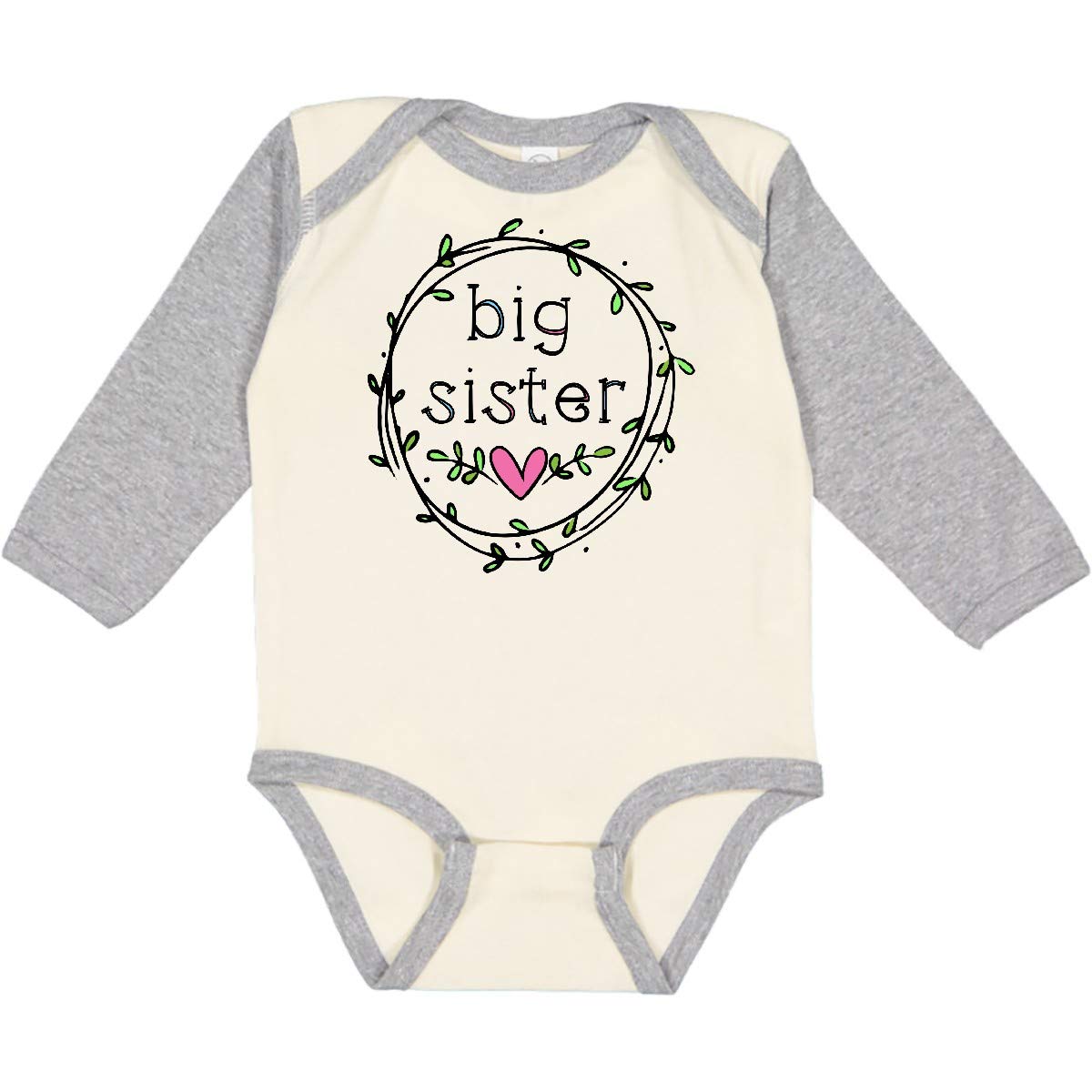 Inktastic Big Sister Leaves, Circle, Heart Long Sleeve Baby Bodysuit - Cute Outfit for Newborns & Infants - Perfect for Family Photos, Birth Announcements & Special Occasions