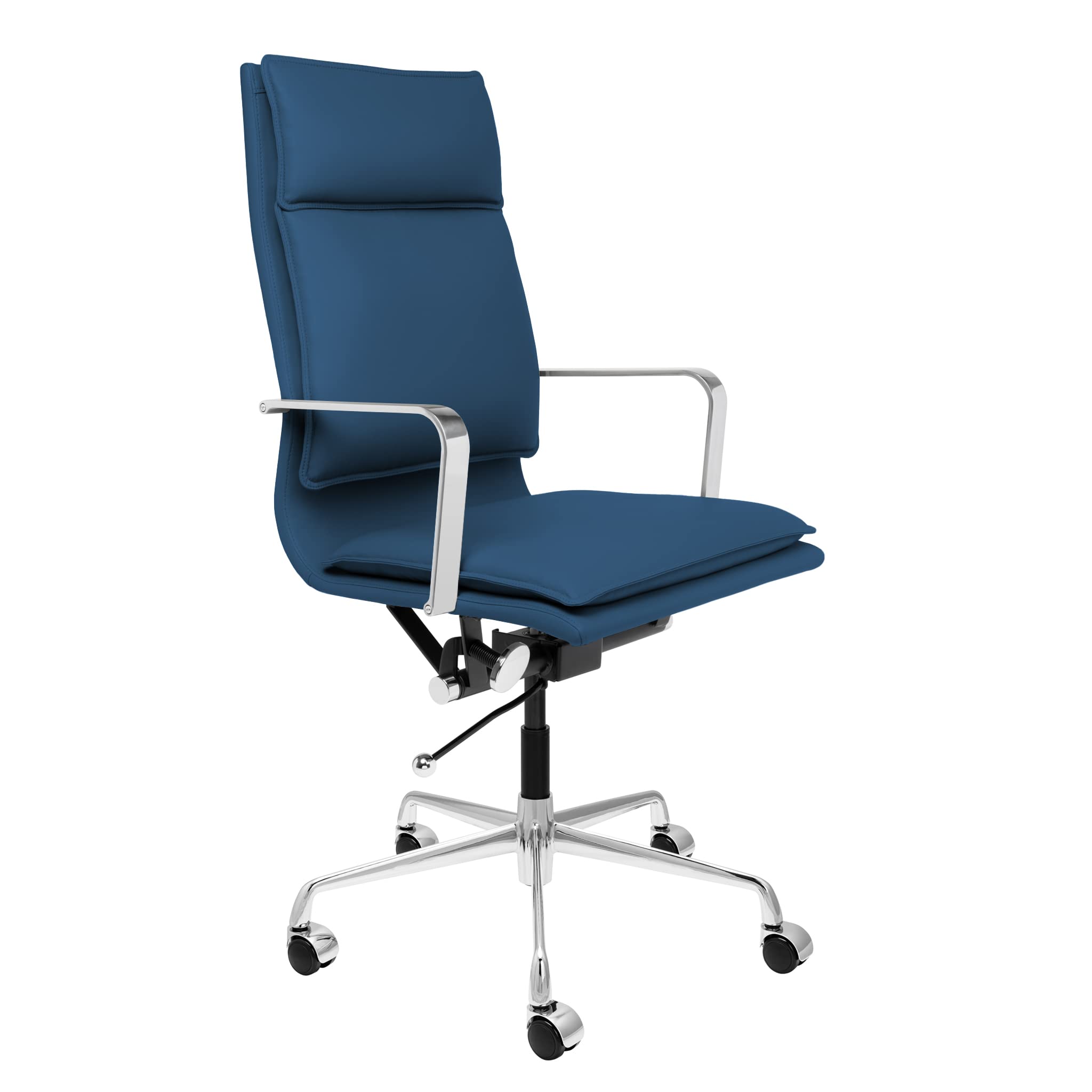 Laura Davidson Lexi II Ergonomic Office Chair - High Back Padded Desk Chair with Aluminum Arms, Swivel & Cushioned Seat, Faux Leather Computer Chair for Home & Office (Blue) | Perfect for Long Work Hours, Gaming & Remote Work