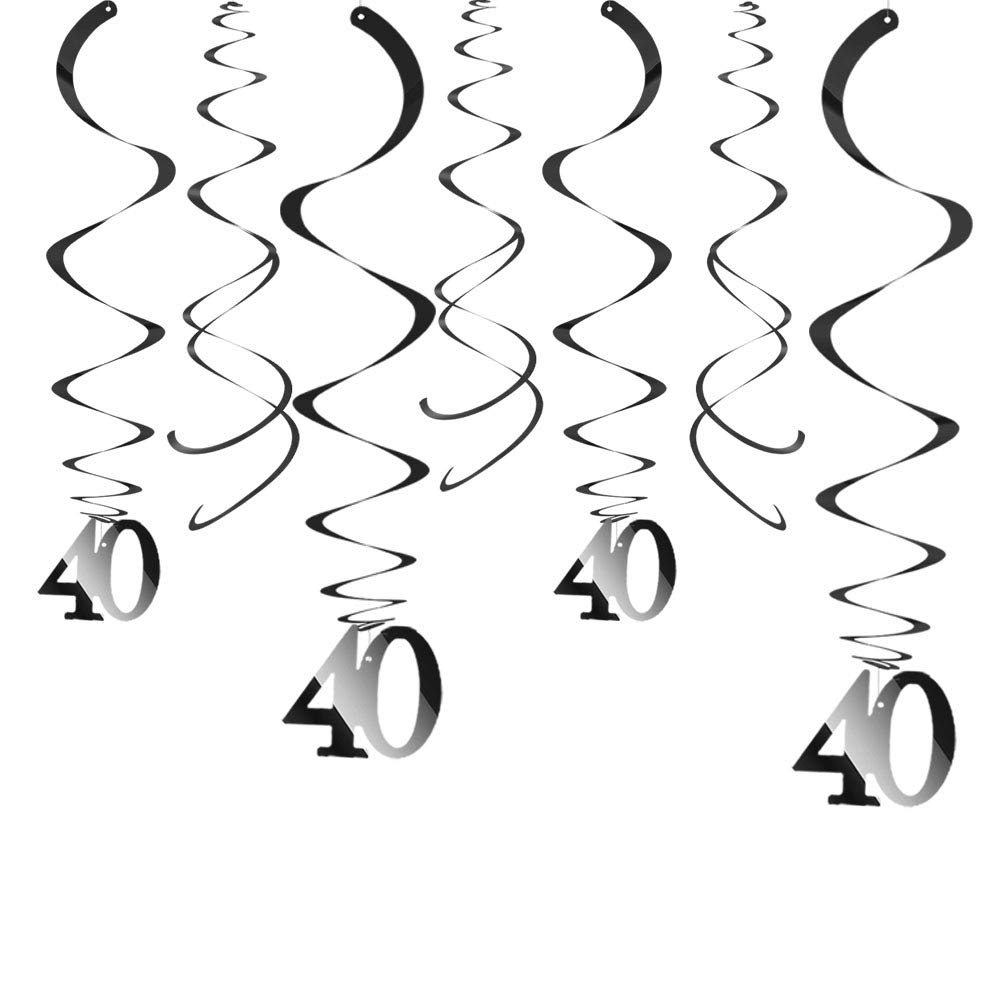 40th Birthday Party Decorations - Pack of 20 Black Foil Ceiling Hanging Swirls for Anniversary & Milestone Celebrations - Perfect for Balloons, Photo Backdrops & Party Room Decor
