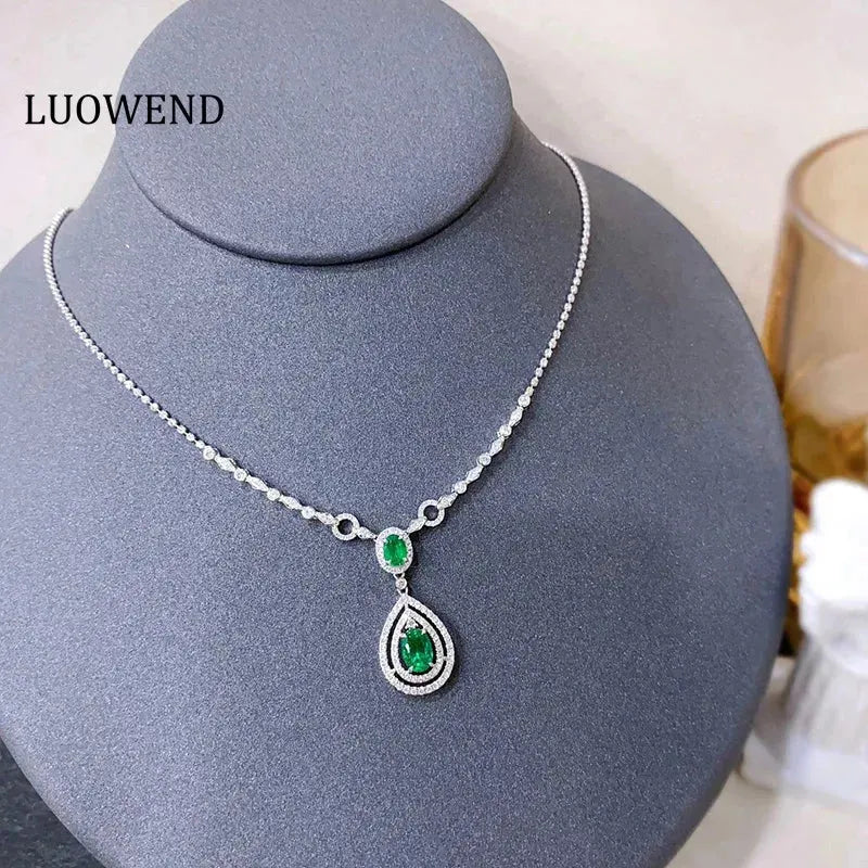 18K White Gold Diamond & Natural Emerald Jewelry Set for Women - Elegant Necklace, Earrings & Ring Set | Luxury Gift for Anniversary, Wedding & Special Occasions