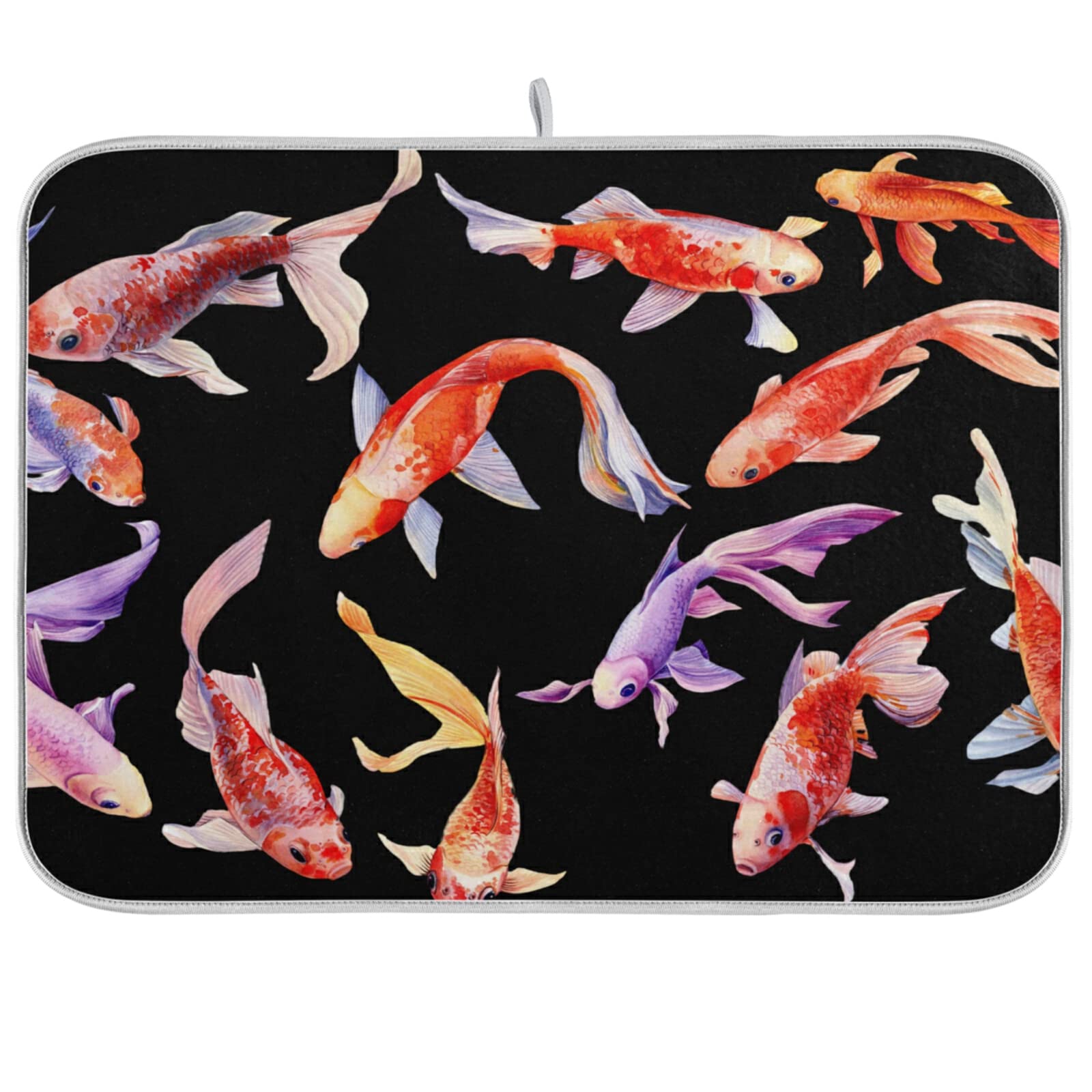 Aesthetic Koi Fish Dish Drying Mat - Heat Resistant Microfiber Kitchen Decor for Countertops