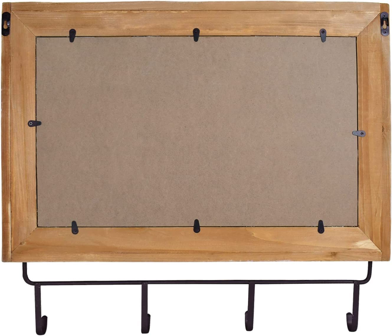 Rustic Brown Farmhouse Wall Mirror with Hooks - 23.6