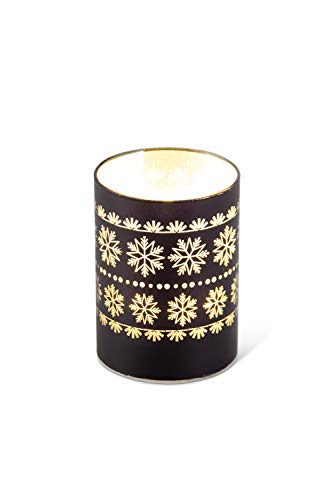 4.75 Inch Matte Black Led Glass Candle W/Snowflakes