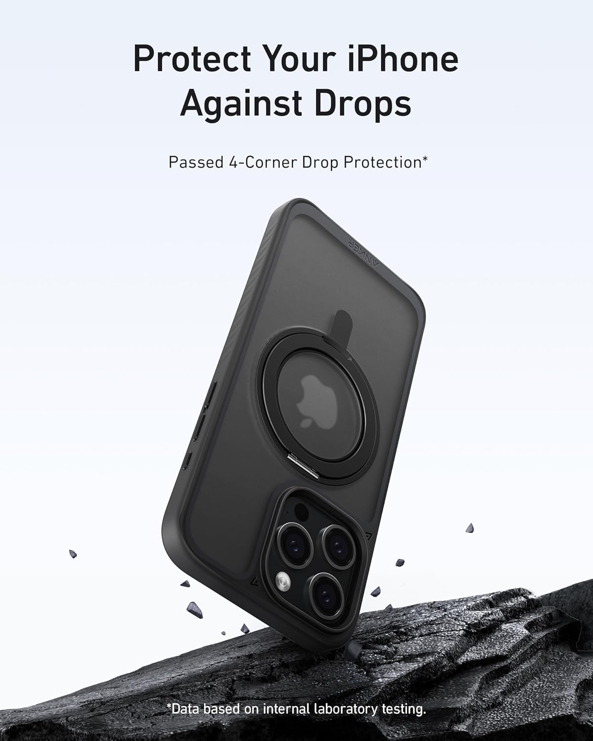 Anker Ultra Magnetic iPhone 15 Pro Case with 360° Ring Stand - Military-Grade Shockproof & MagSafe Compatible Phone Cover (Black) | Perfect for Work, Travel & Everyday Protection