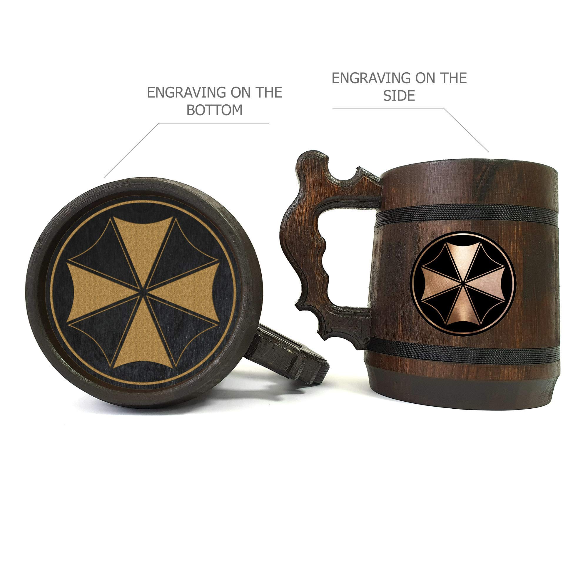 Personalized RE Umbrella Beer Mug - Custom Engraved Wooden Tankard & Stein for Oktoberfest, Gifts, Home Bar Decor - Perfect for Parties, Beer Tasting & Collectibles