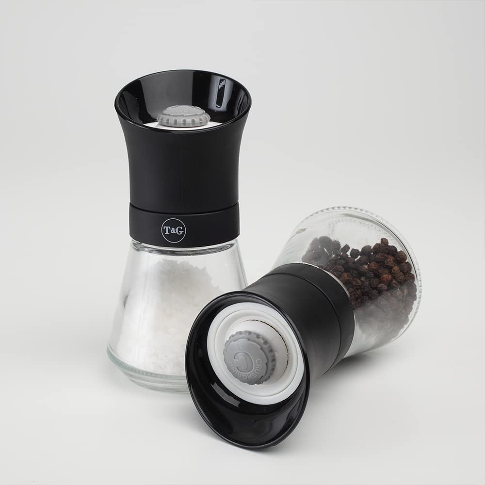 Premium CrushGrind Tip Top Salt Mill - 12.5cm Adjustable Ceramic Grinder with Glass Base (Black) | Coarse to Fine Seasoning Shaker | Perfect for Kitchen, Dining Table & Gourmet Cooking
