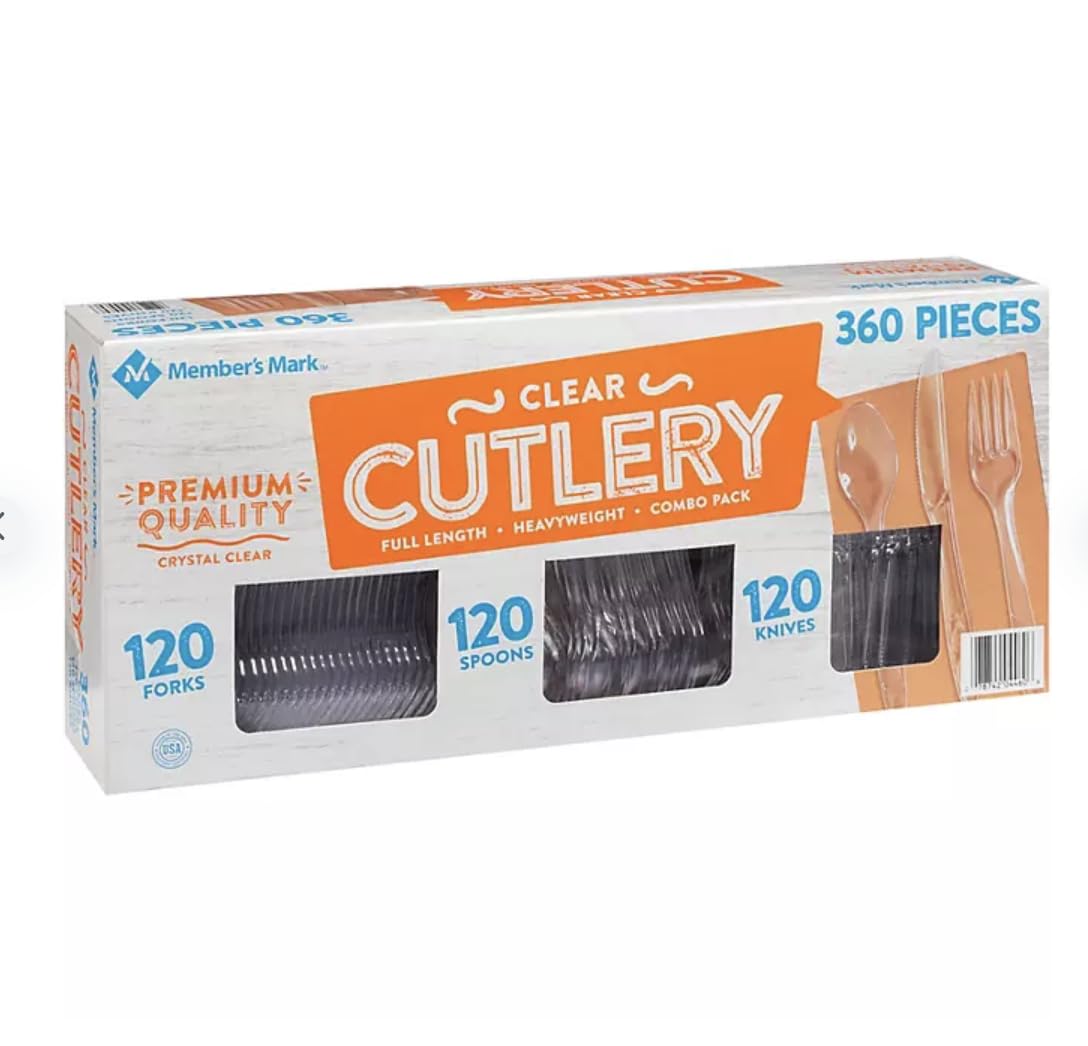 Premium Clear Plastic Cutlery Set - 360-Piece Combo Pack (120 Forks, 120 Spoons, 120 Knives) | Disposable Utensils for Parties, Catering, Picnics & Office Use | BPA-Free Durable Dinnerware for Home, Restaurants & Outdoor Events