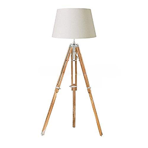 NauticalMart Teak Wood Tripod Floor Lamp Stand - Natural Timber Home Decor Lighting (Shade Not Included) | Perfect for Living Room, Bedroom, or Office Ambient Lighting