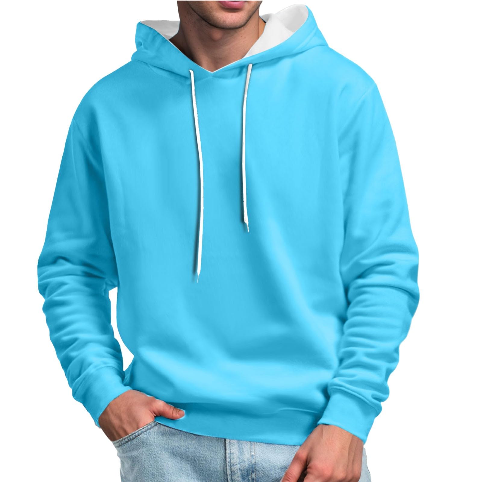 Men's Long Sleeve Drawstring Plain Hooded Sweatshirt - Solid Color Pullover Hoodie for Casual Wear, Workout & Outdoor Activities