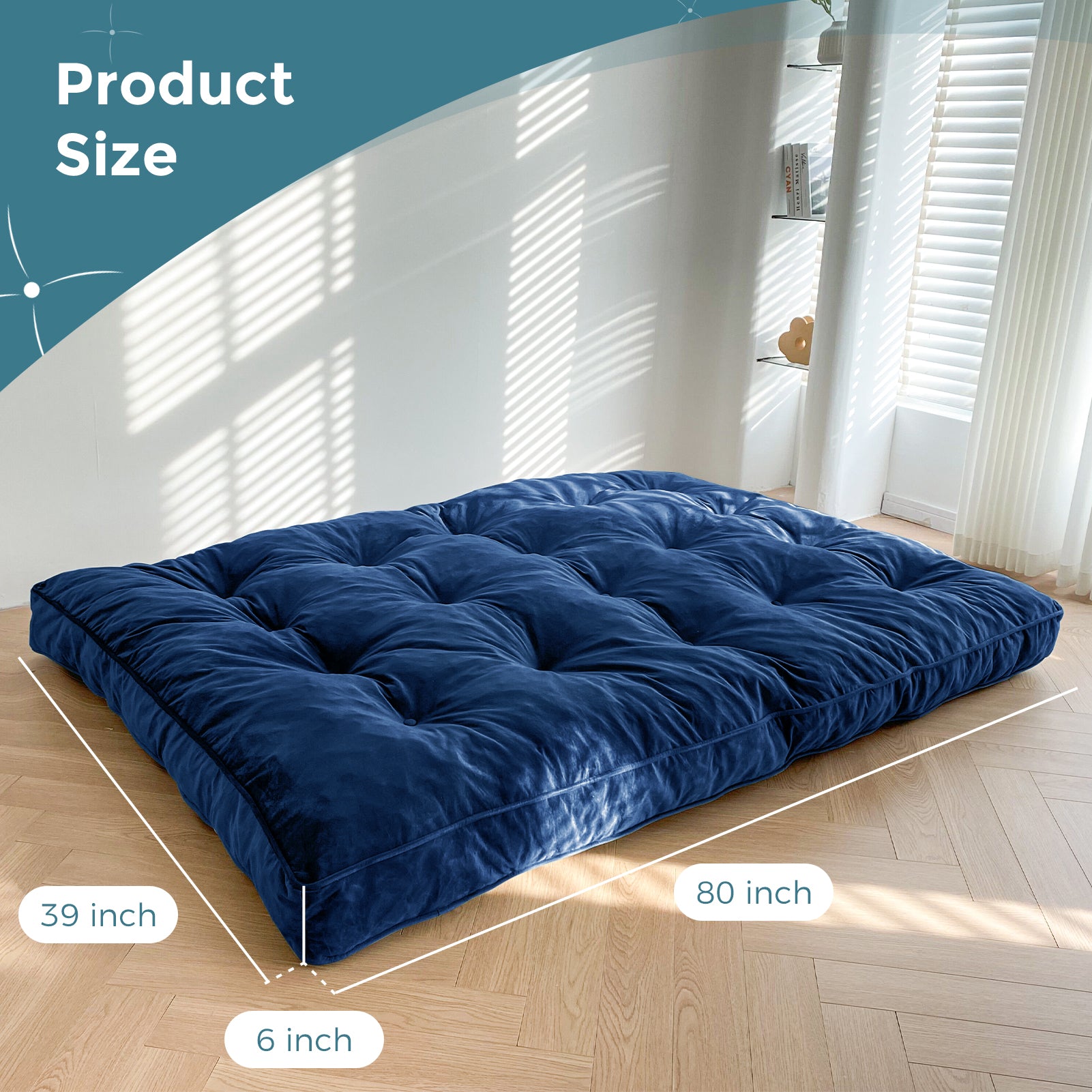MAXYOYO 6-Inch Thick Velvet Futon Mattress for Adults - Navy Blue Sofa Bed Couch Mattress (Mattress Only) | Perfect for Small Spaces, Guest Rooms & Studio Apartments