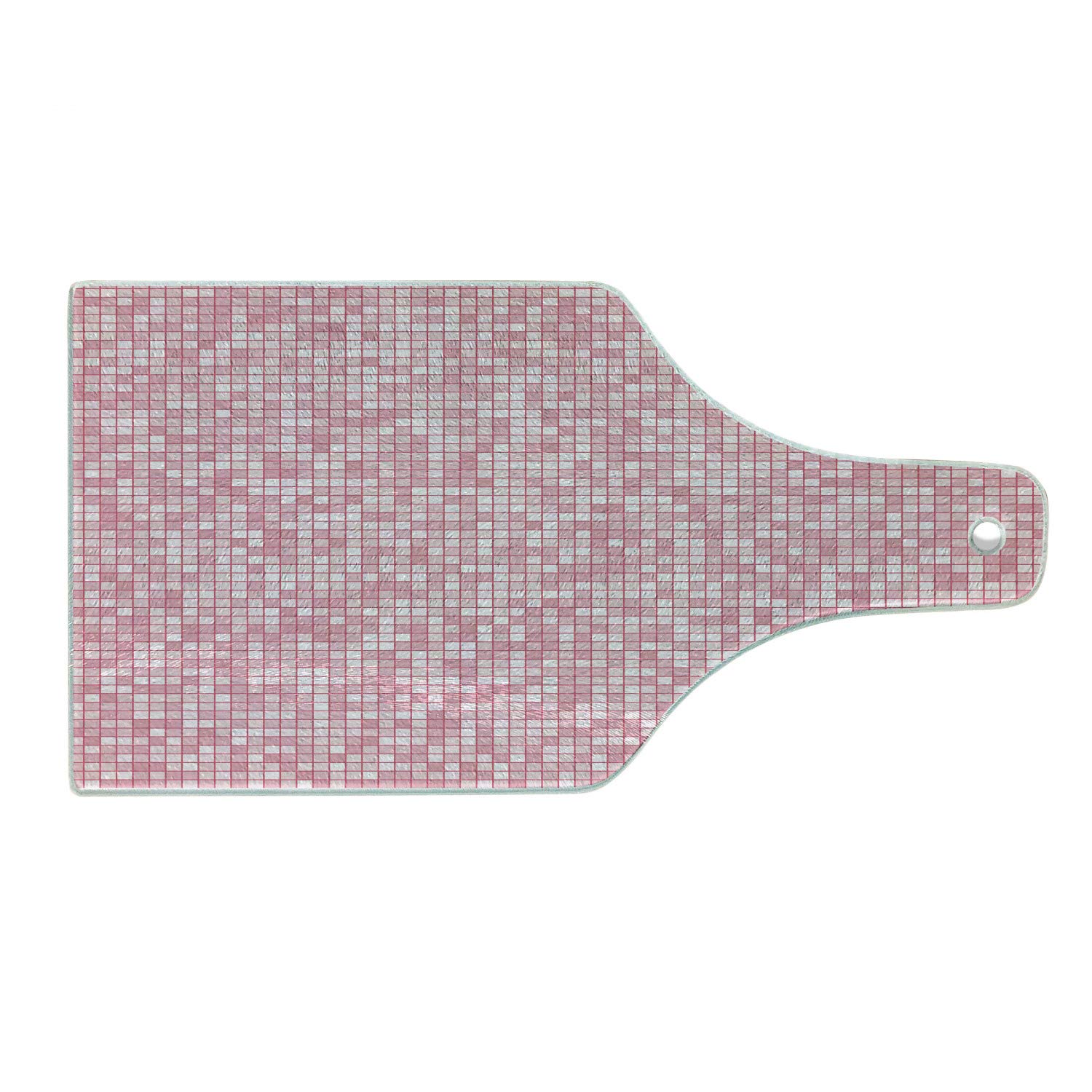 Ambesonne Pink and White Gingham Glass Cutting Board - Decorative Tempered Glass Serving Board with Mosaic Tile Design, Wine Bottle Shape - Perfect for Cheese Platters, Charcuterie, and Wine Pairings
