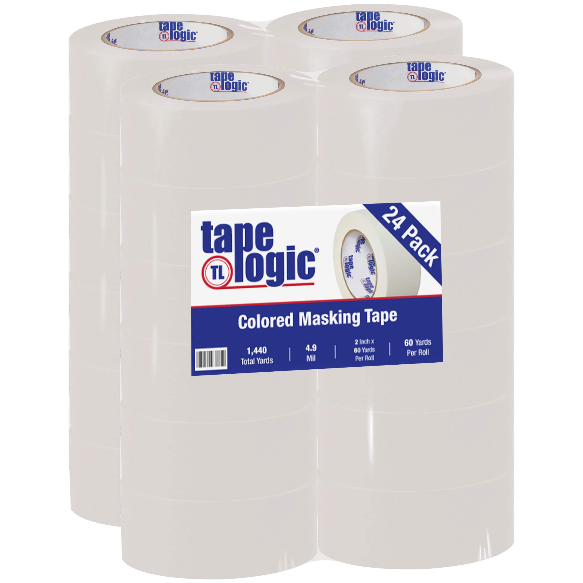Tape Logic 24-Pack General Purpose Colored Masking Tape - 2 Inch x 60 Yards, White - Perfect for Home, Office, Arts & Crafts, DIY Projects, Labeling & Coding - Ideal for Painting, Organizing, Scrapbooking & School Projects